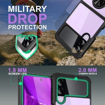 Nalia Smartphone-Hülle Samsung Galaxy Z Flip4, Klare Ring Hülle / Transparent mit Farbrahmen / 360 Grad Finger-Halter