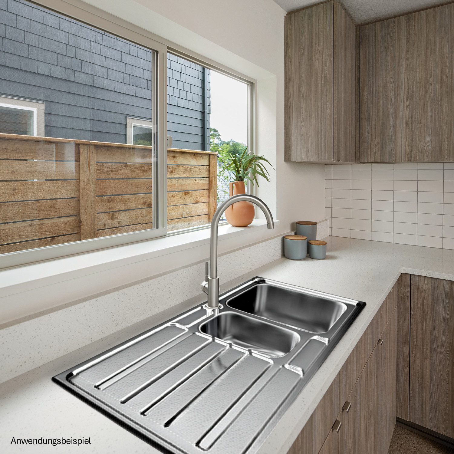 Stabilo Sanitär Einbauspüle Einbauspülbecken Chrom eckig aus Edelstahl mit Zusatzbecken links, 97/50 cm, (Komplett-Set, komplettem Siphon inkl. Befestigungsmate – Bild 3 von 5