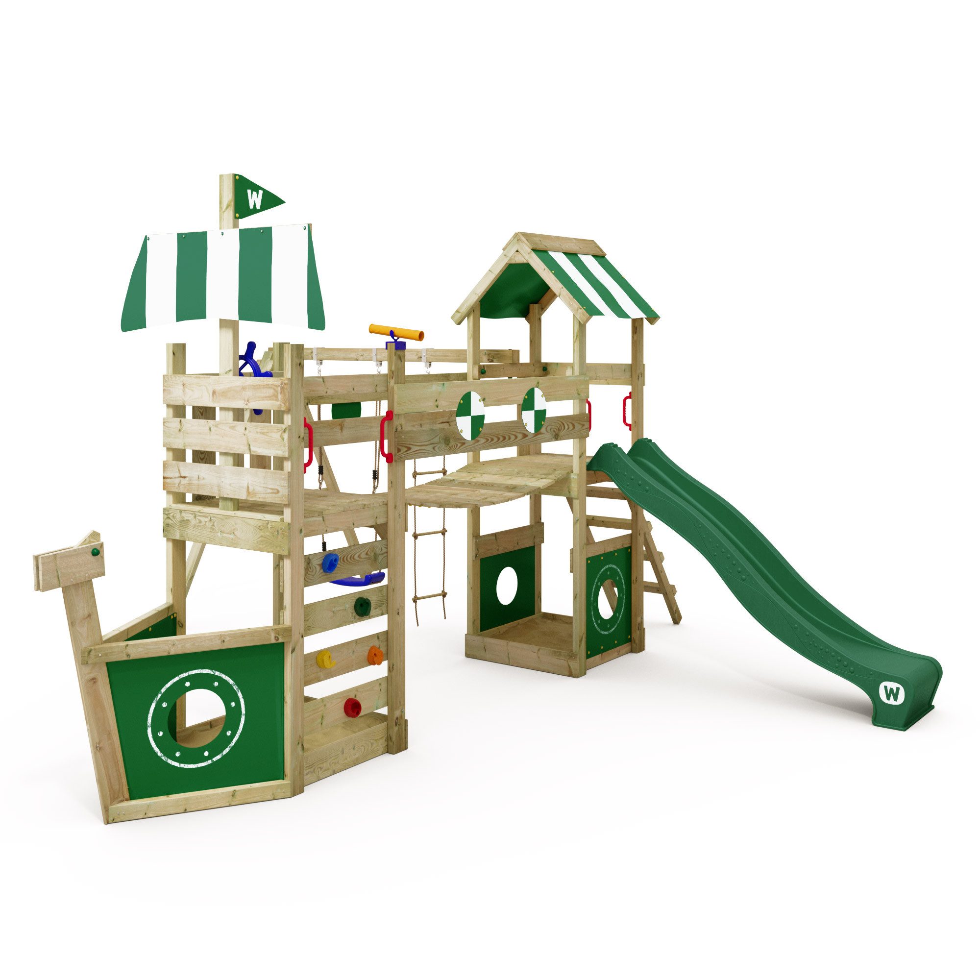 Wickey Spielturm StormFlyer – Klettergerüst in Schiffsoptik mit Rutsche & Kletterwand, Perfekt für kleine Kapitäne & Spielspaß – 10 Jahre Garantie*