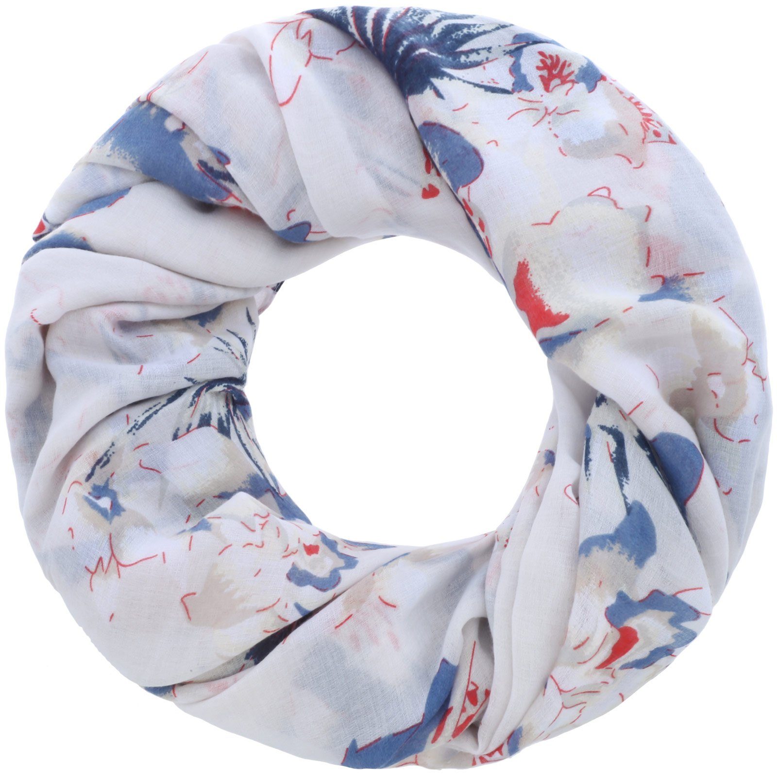 Faera Loop, Damen Schal mit tropischen Blumen weich und leicht Loop Rundschal