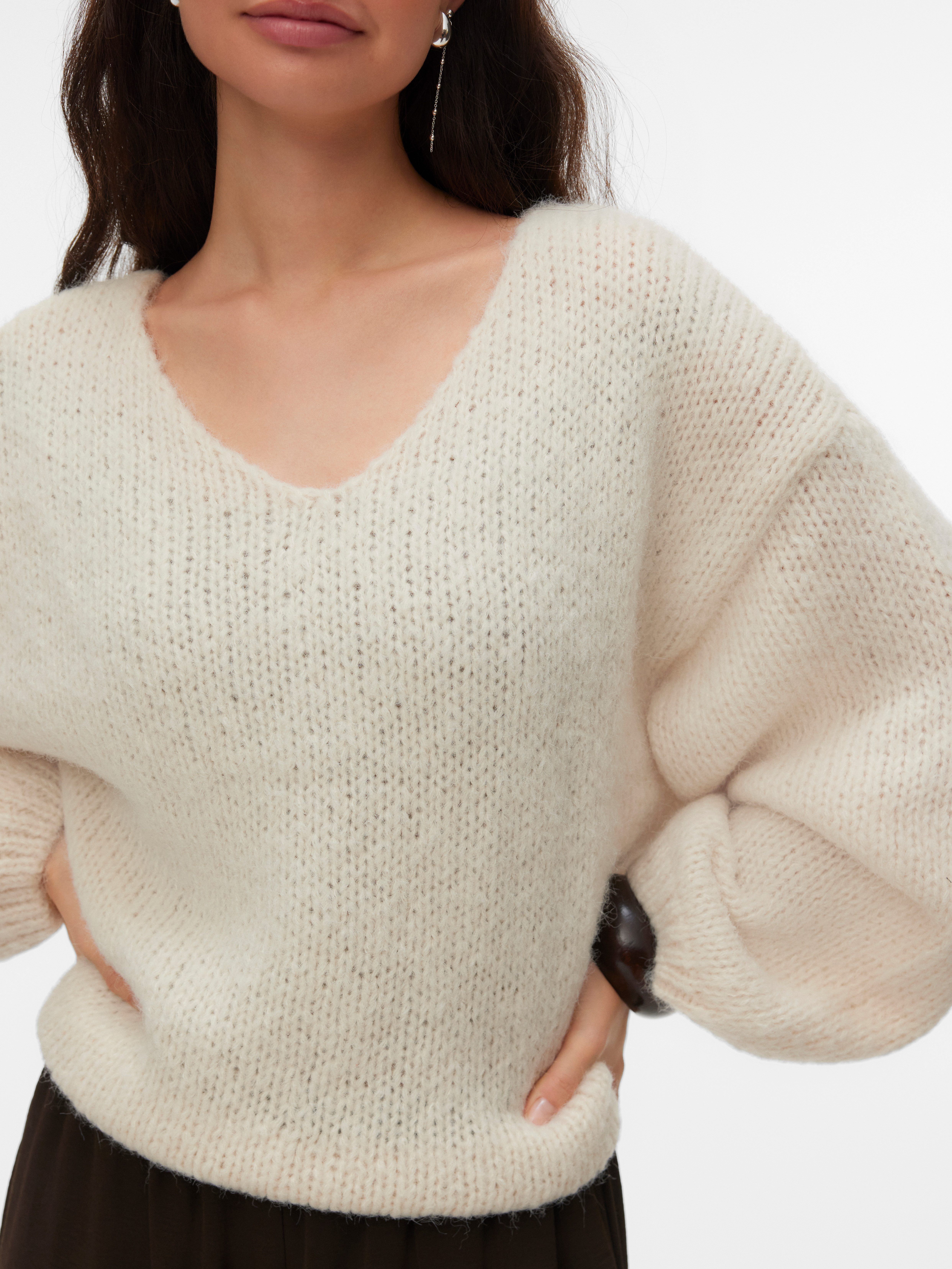 Vero Moda Strickpullover VMMAYBE LS 2WAY V-NECK PULLOVER NOOS Kunstfaser, locker geschnitten, V-Ausschnitt