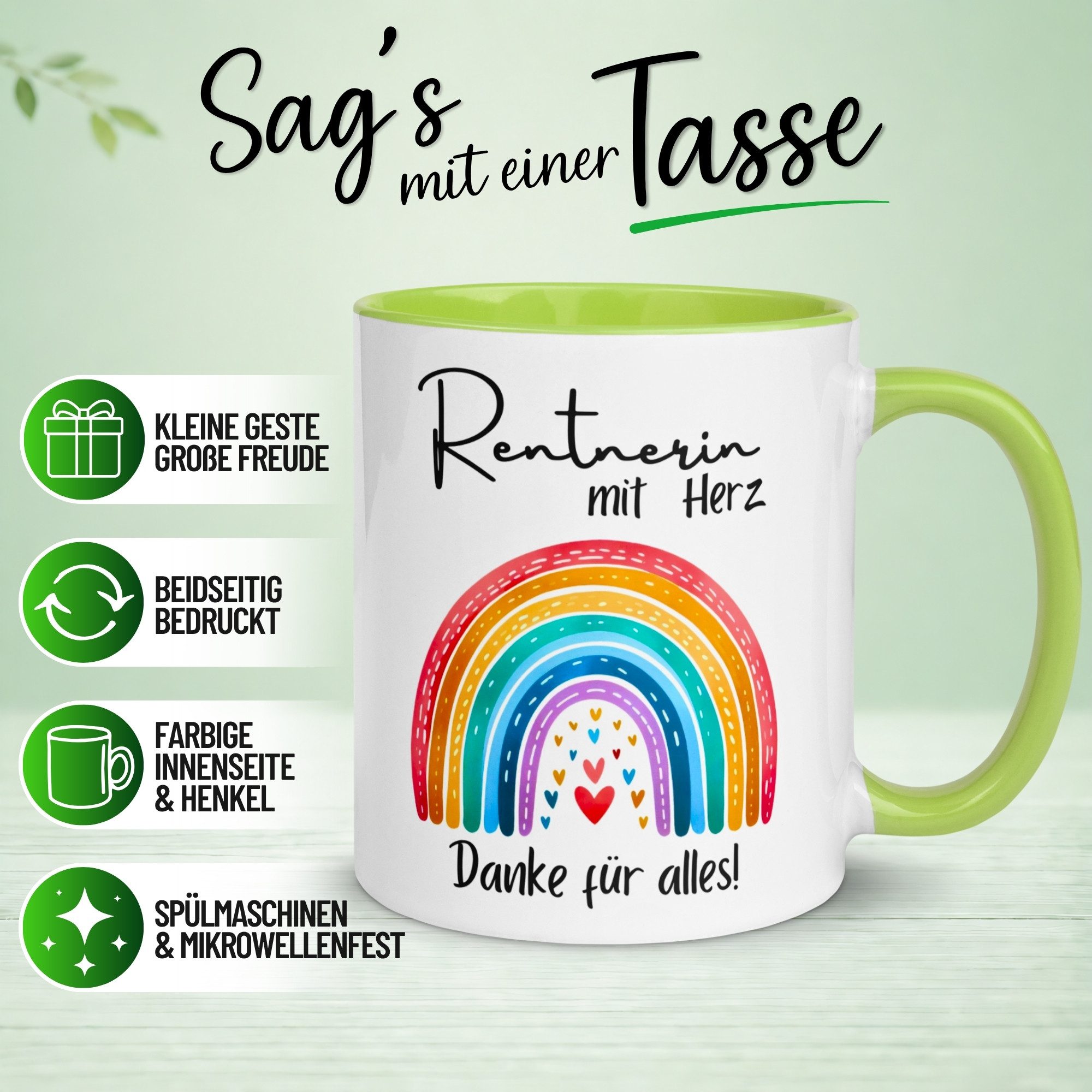 Momentals Tasse Rentnerin – „Rentnerin mit Herz Danke für alles“ – Geschenk Rente Frau, Gratis Versand · Links-&Rechtshänder · Spülmaschinenfest