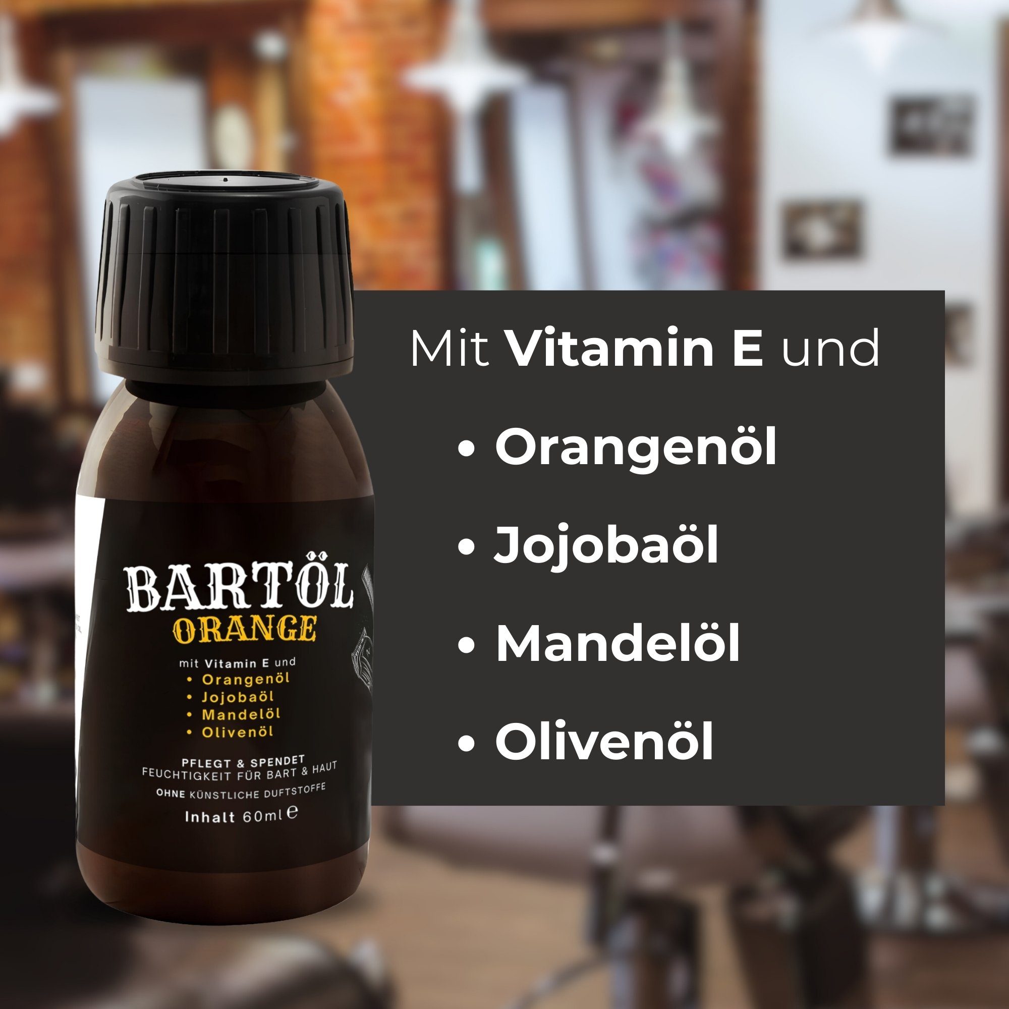 Radami Bartöl Bartöl Orange 60 ml Bartpflege mit Jojobaöl, Mandelöl und Olivenöl