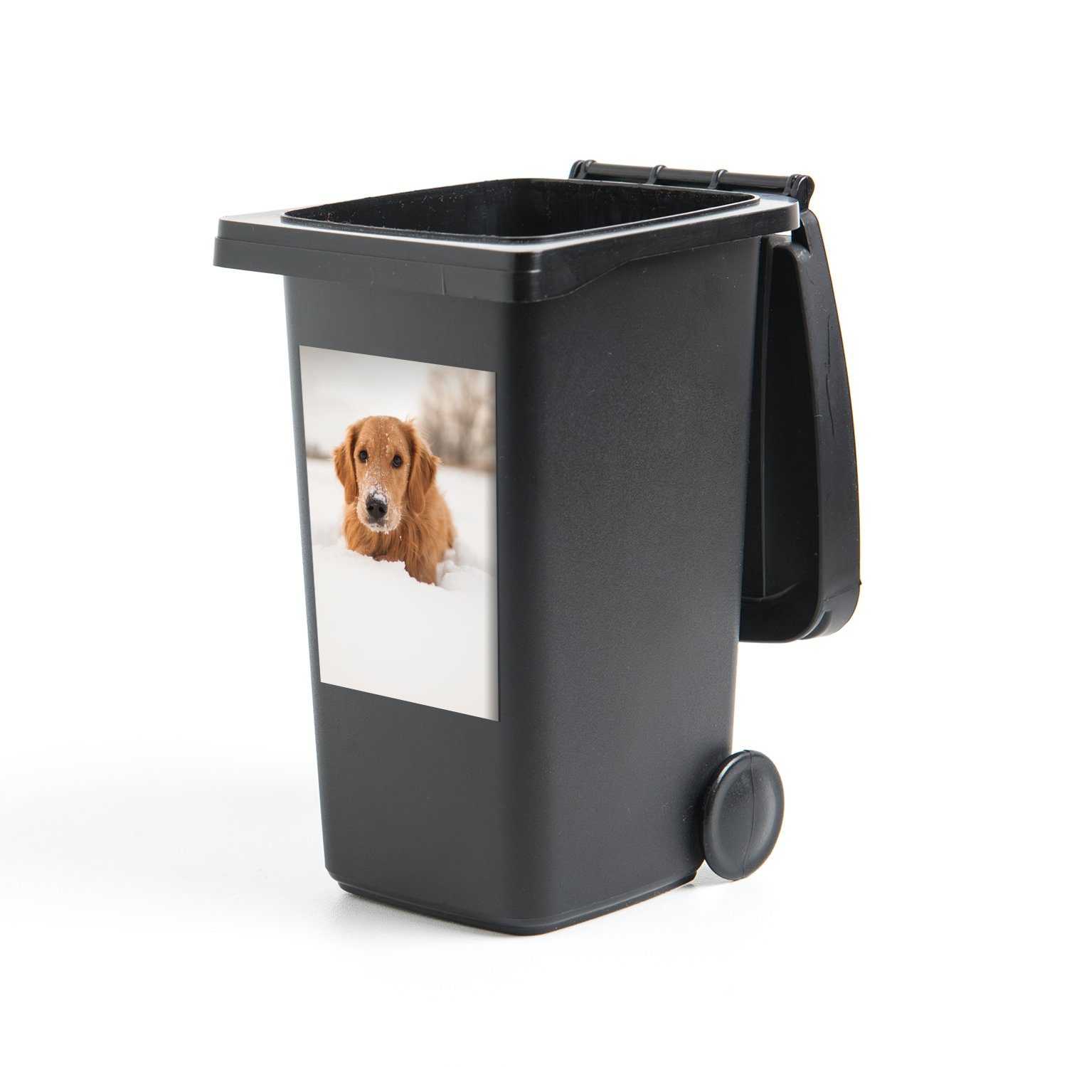 MuchoWow Wandsticker Hund - Schnee - Winter (1 St), Mülleimer-aufkleber, Mülltonne, Sticker, Container, Abfalbehälter