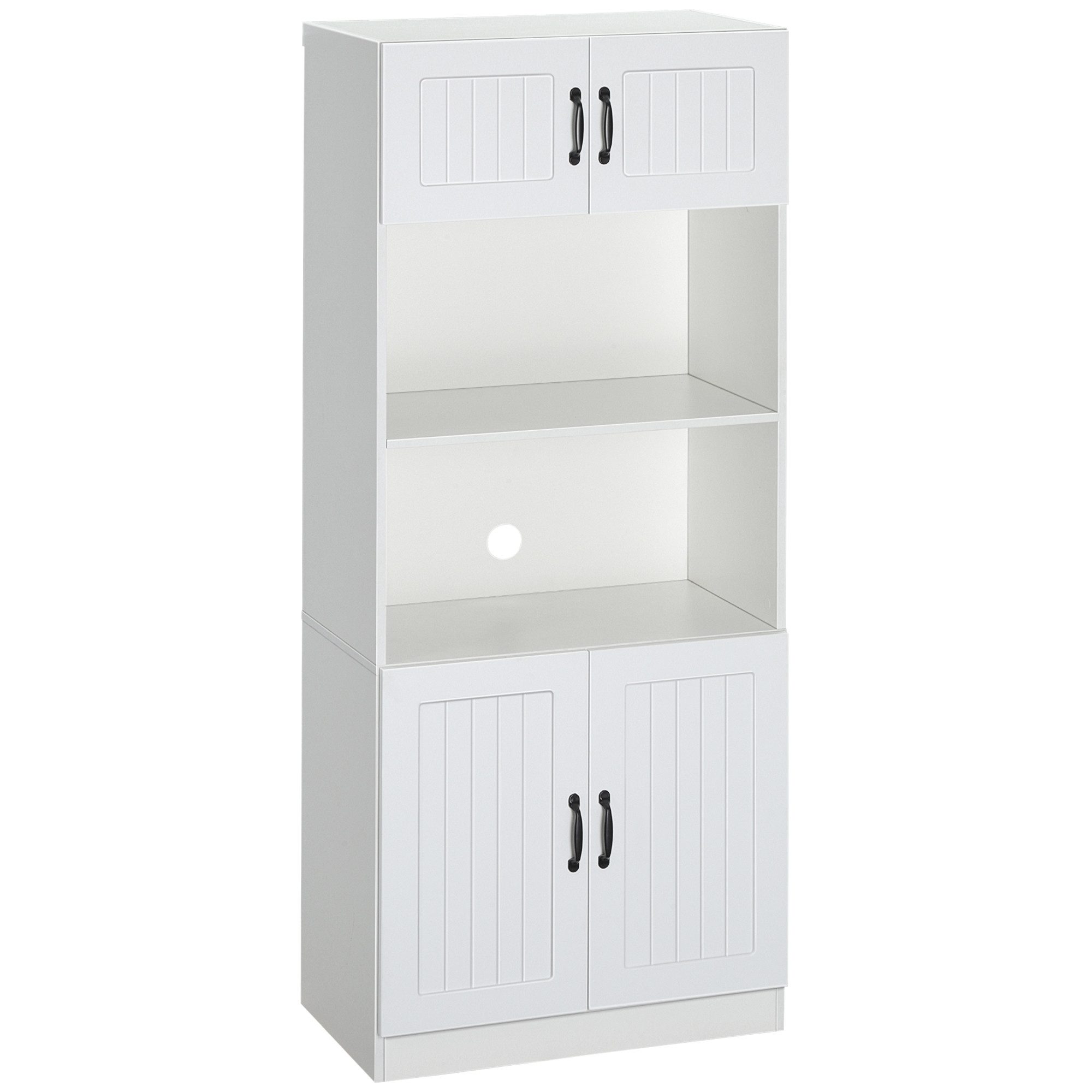 HOMCOM Küchenbuffet Küchenschrank Hochschrank,verstellbaren Regalböden,Mikrowellenregal (Hochschrank, 1-St., Esszimmerschrank) Anti-Kipp-Gurt Landhausstil Weiß – Bild 2 von 5