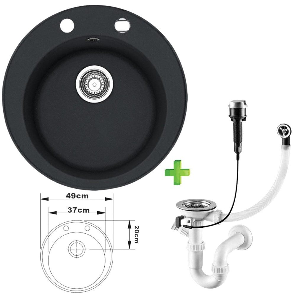 Faizee Home Granitspüle Vela Ø 49cm verschiedene Farben wahlweise mit o. oh günstig online kaufen