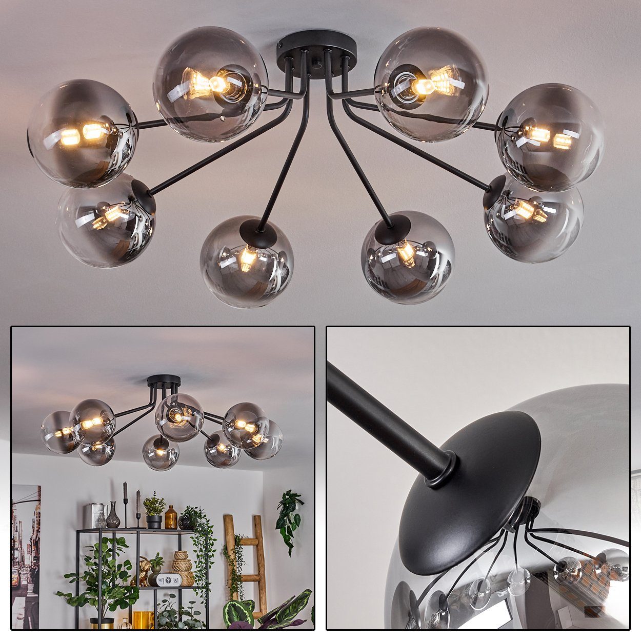 hofstein Deckenleuchte Deckenlampe aus Metall/Glas in Schwarz/Rauchfarben/K günstig online kaufen