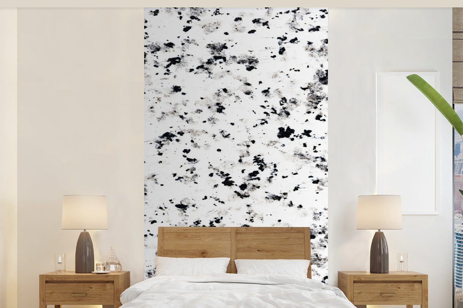 MuchoWow Fototapete Marmor - Punkte - Weiß, Matt, bedruckt, (2 St), Vliestapete für Wohnzimmer Schlafzimmer Küche, Fototapete