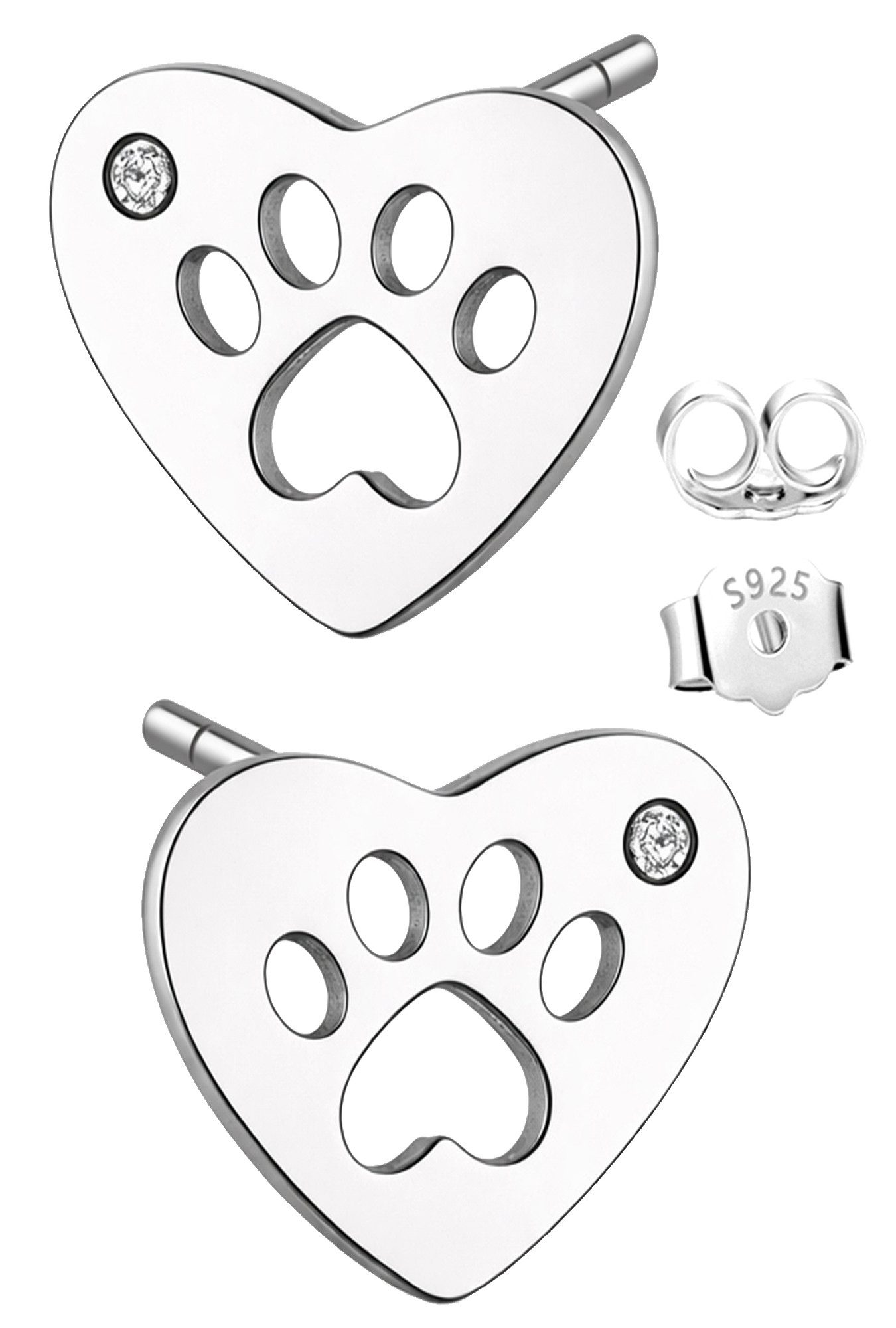 Paar Ohrstecker Ohrringe Mädchen Kinder 925 Silber Herz Pfote Damen gold Schmuck