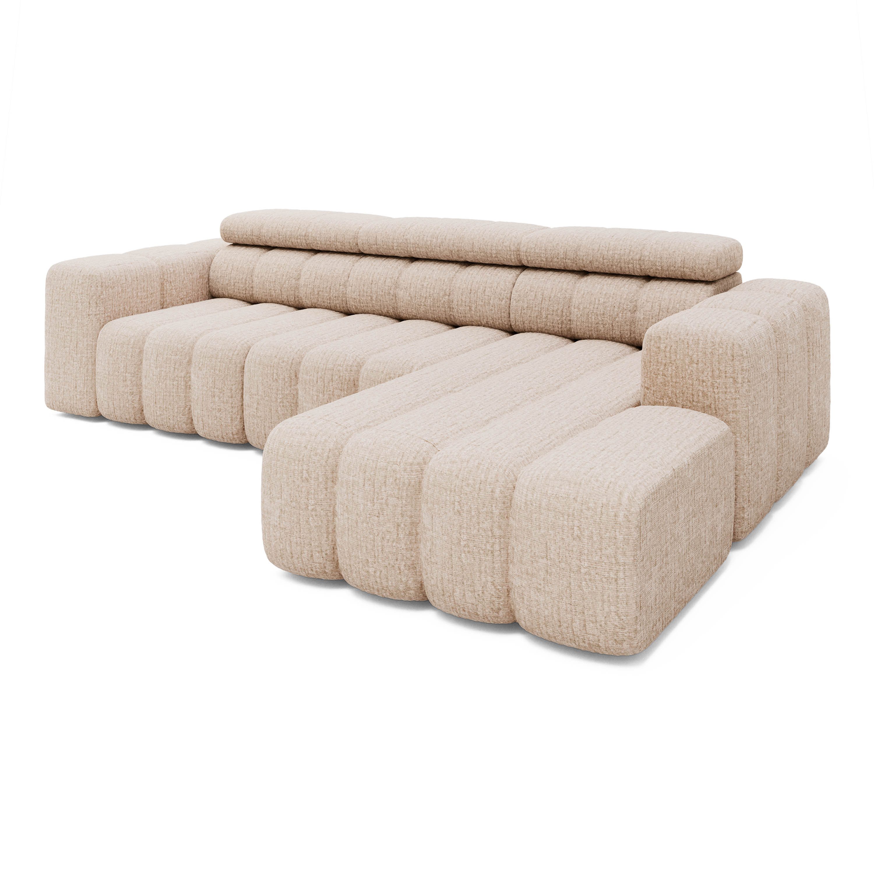 LIVORA Ecksofa SOFAS, Ecksofa Ottomane rechts Chenille 289x118x78 beige KONSTANTIN