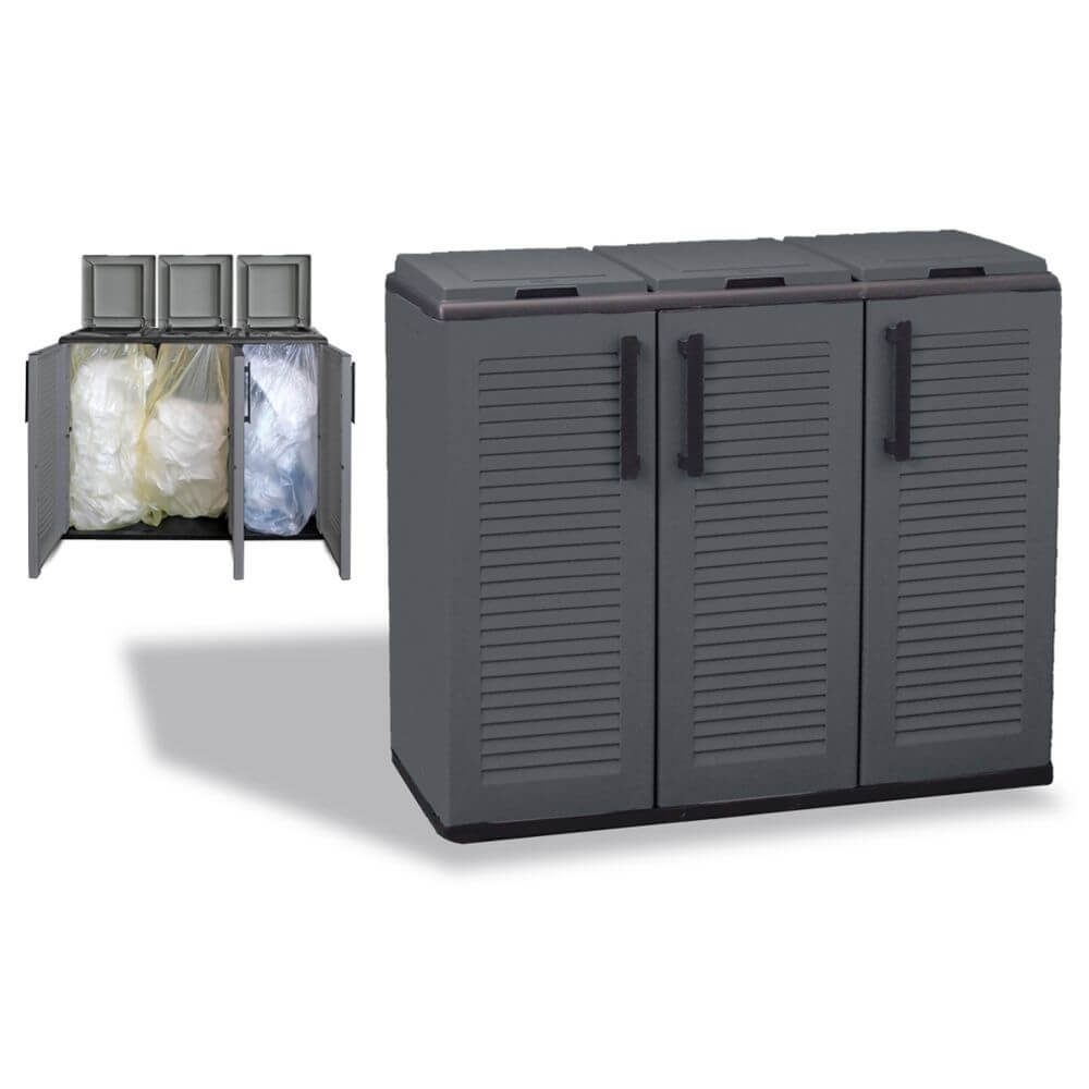 GarPet Mülltrennsystem 3-Fach Mülltrennsystem Garten Schrank Müllbox Trennsystem Müll Abfall