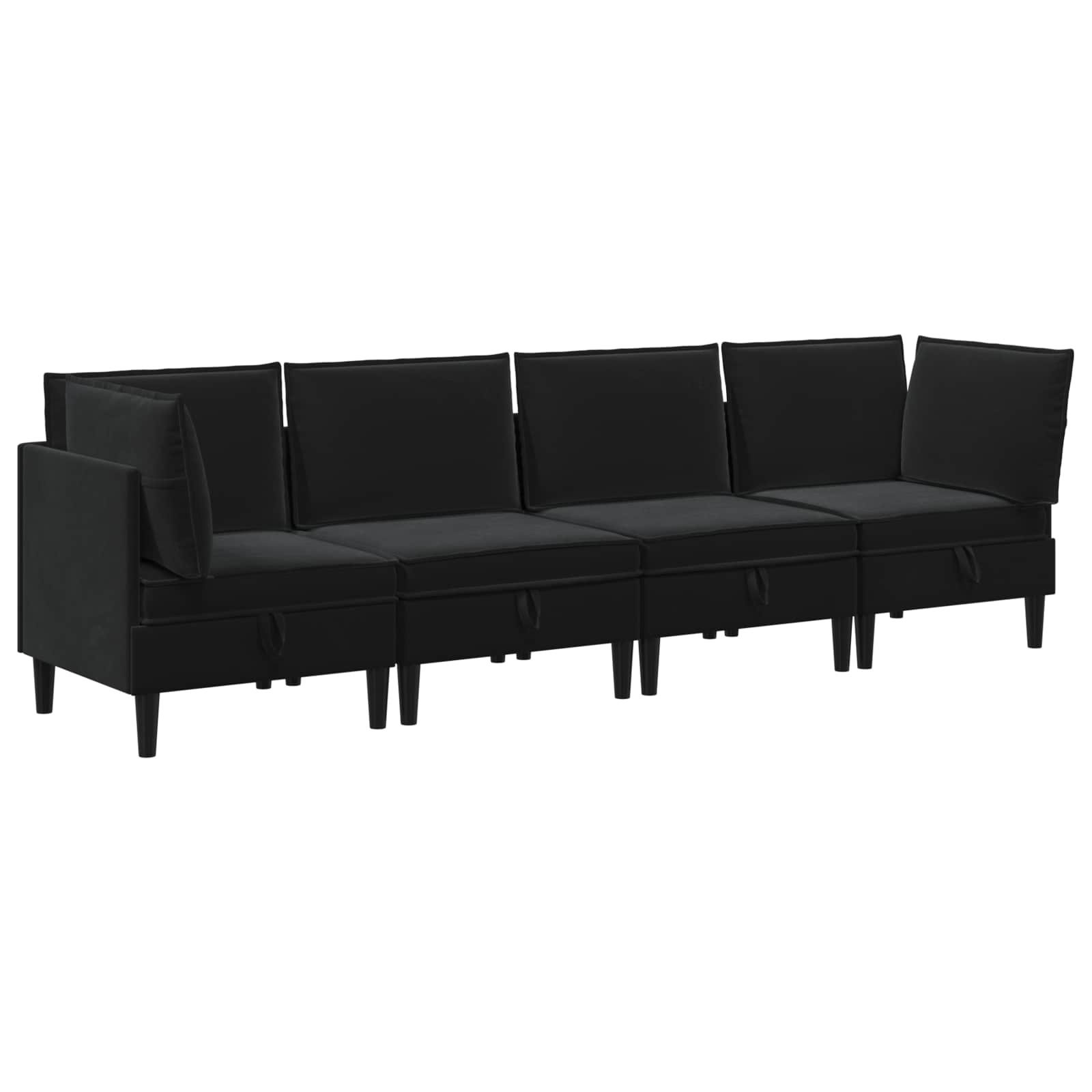 vidaXL Wohnzimmer-Set Wohnzimmergarnitur mit Kissen mit Speicher 4 pcs Schwarz Samt, (4-St)