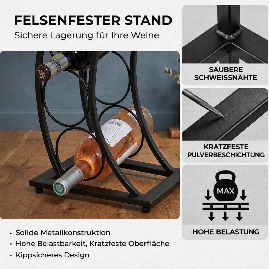 DanDiBo Weinregal aus Metall Schwarz Blumensäule Flaschenständer Elegance 80 cm, 80 cm Flaschenhalter Blumenständer – Bild 5 von 5