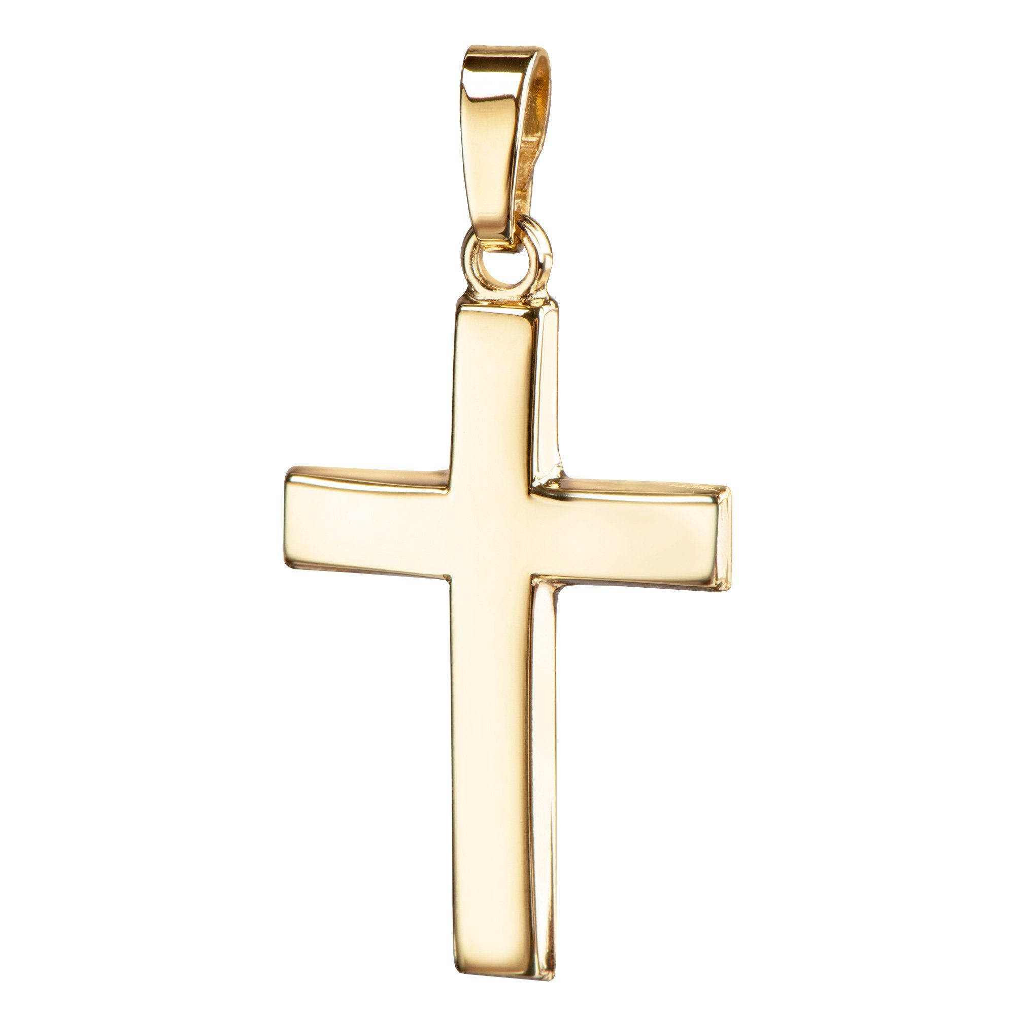 JEVELION Кулоны Kreuz Anhänger 585 Gold formschön gewölbt (Goldkreuz, für Damen und Herren), Goldanhänger - Made in Germany