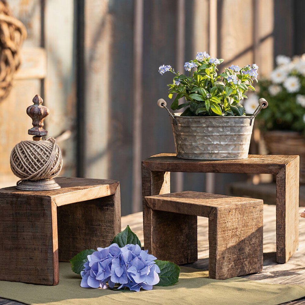 Hometrends24.de Blumenbank Dekobank Holz 3er Set Blumenbank