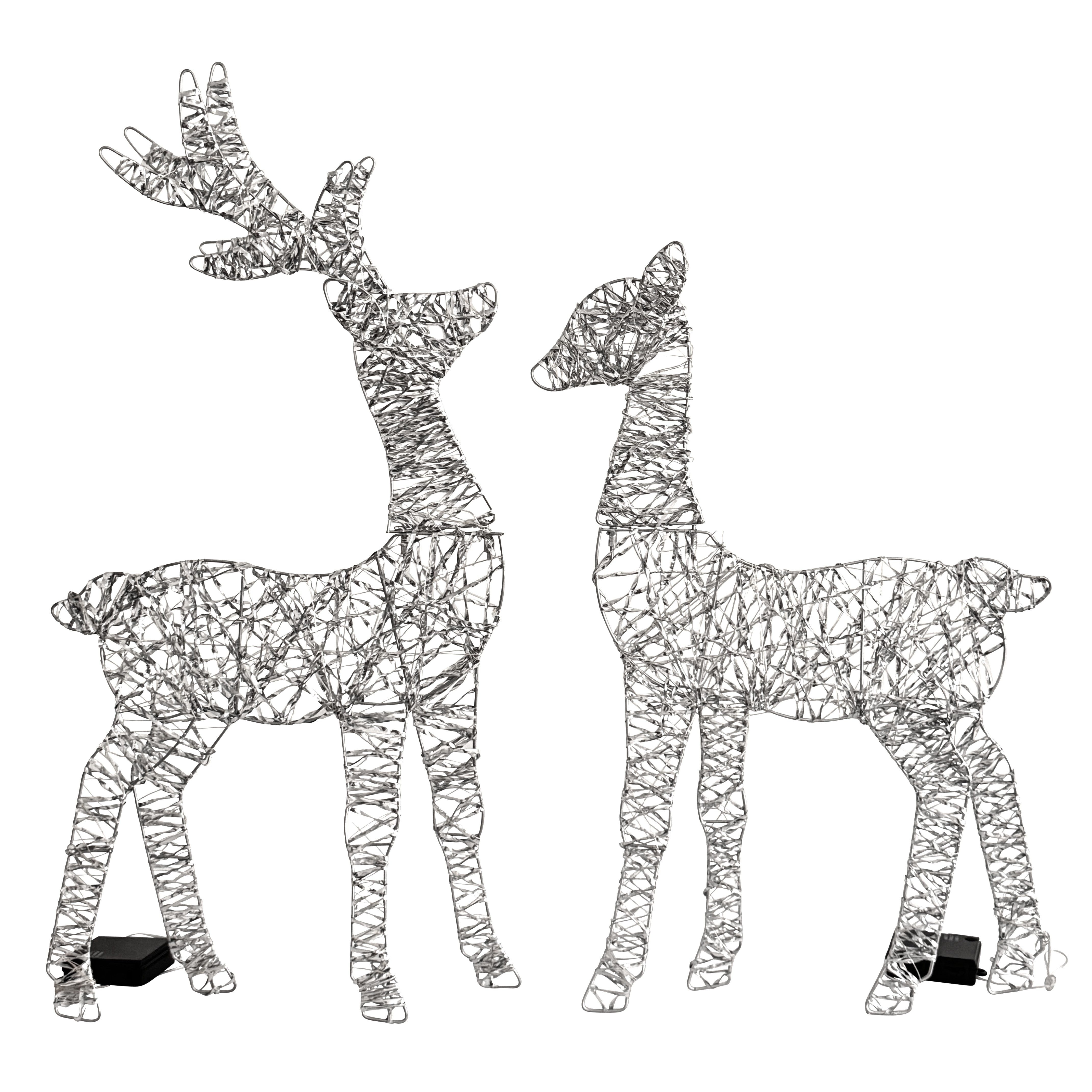 Online-Fuchs LED-Dekofigur Hirsch und Reh mit LED-Lichterkette - Outdoor Weihnachtsdeko (warmweiße Beleuchtung, Flasheffect auf Wunsch zuschaltbar), inklusive 6-Stunden Timerfunktion
