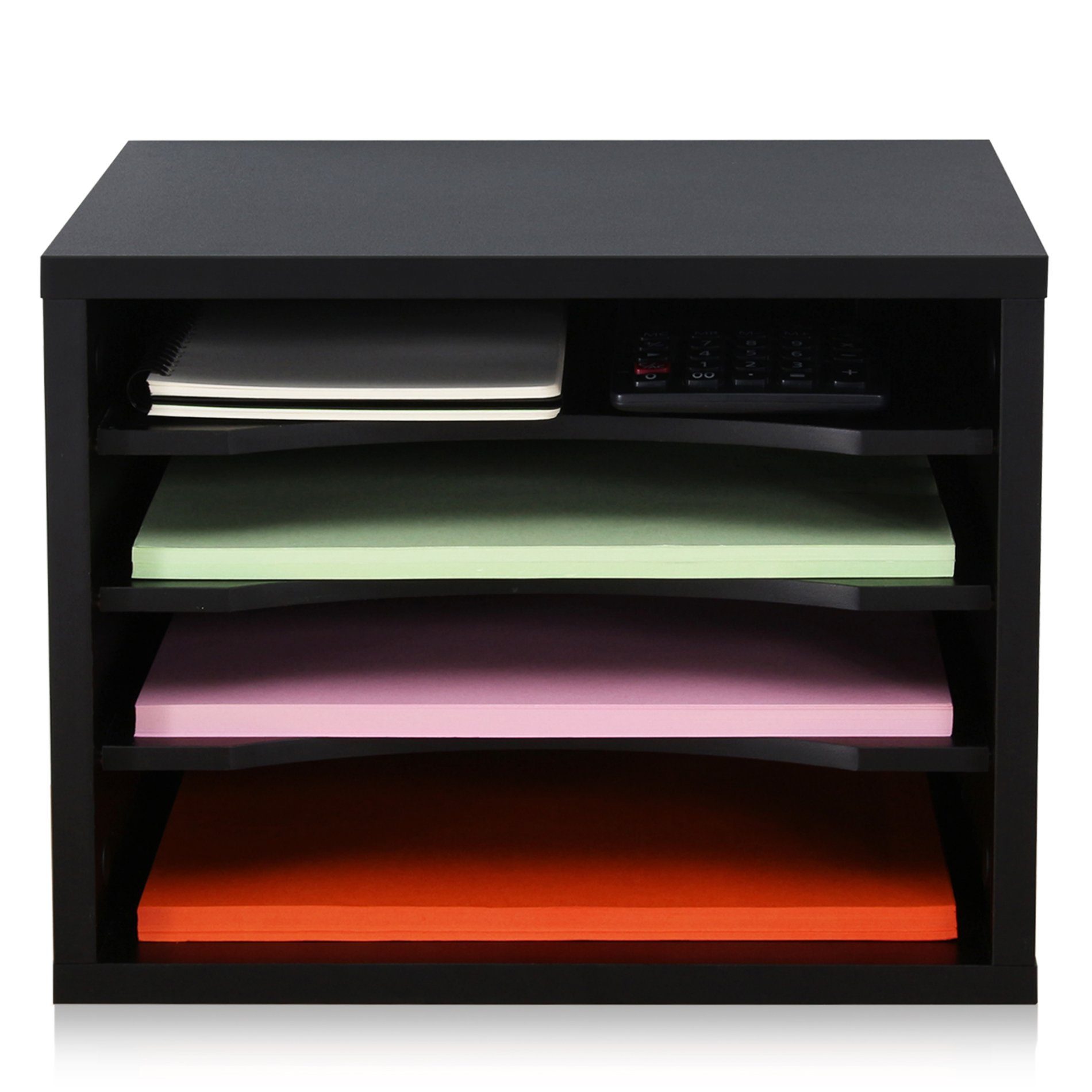 Druckerschrank mit 3 Fächern Wakects Druckerständer aus Holz Schreibtisch-Organizer für Büro und Zuhause 40 x 30 x 23 cm schwarz