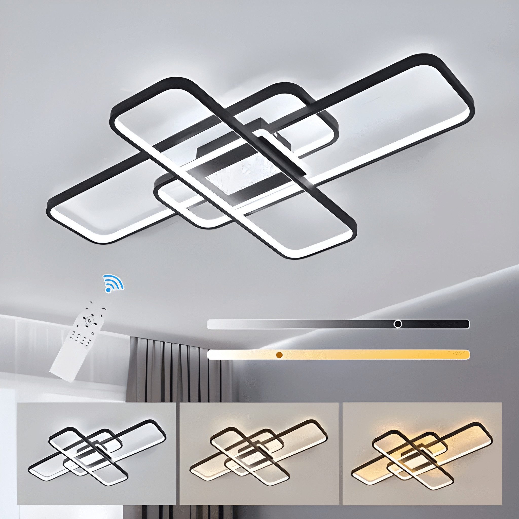 Athlix Deckenleuchte LED Deckenleuchte mit Fernbedienung dimmbar 3000–6500K einstellbar, LED fest integriert, Tageslichtweiß, 55 x 35 x 7cm, Stufenlos dimmbar, 44W