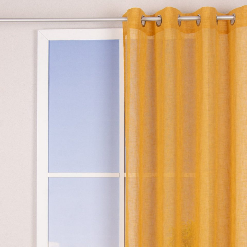 SCHÖNER LEBEN. Vorhang Ösengardine Leinenoptik uni senfgelb 140x260cm, blickdicht, Polyester, pflegeleicht, Gardine