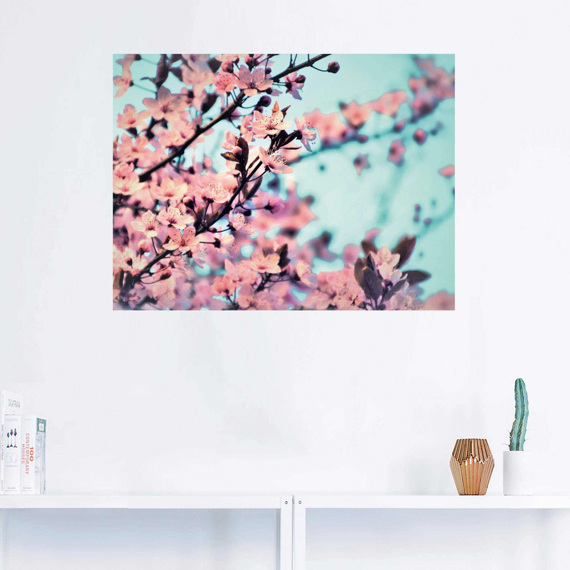 (1 Alubild, Wandaufkleber Blumen als Wandbild oder Poster Kirschblüten Leinwandbild, in Artland Größen Romantik, versch. St),