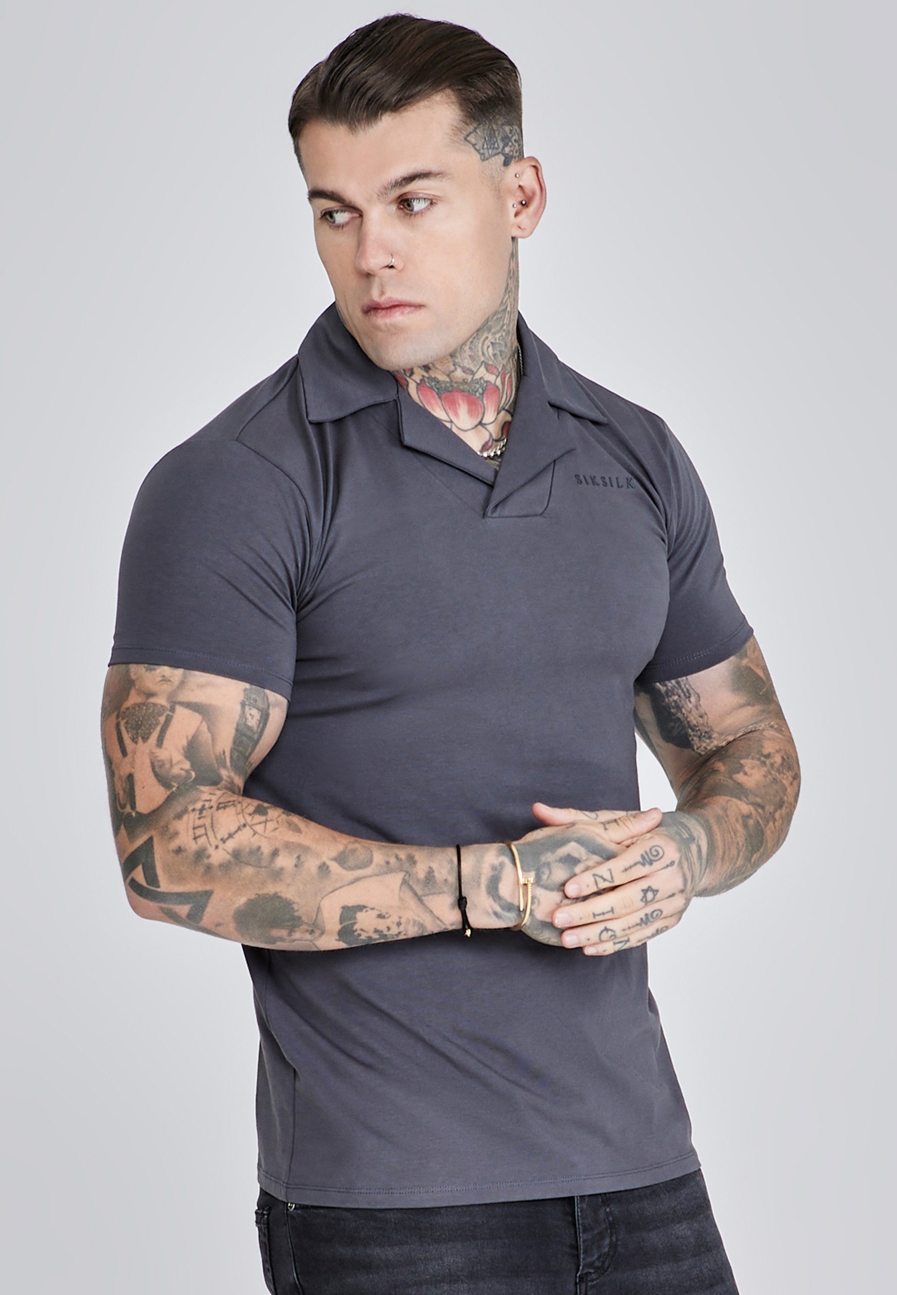 Siksilk Poloshirt SikSilk Herren Graues Smart Revere Polo günstig online kaufen