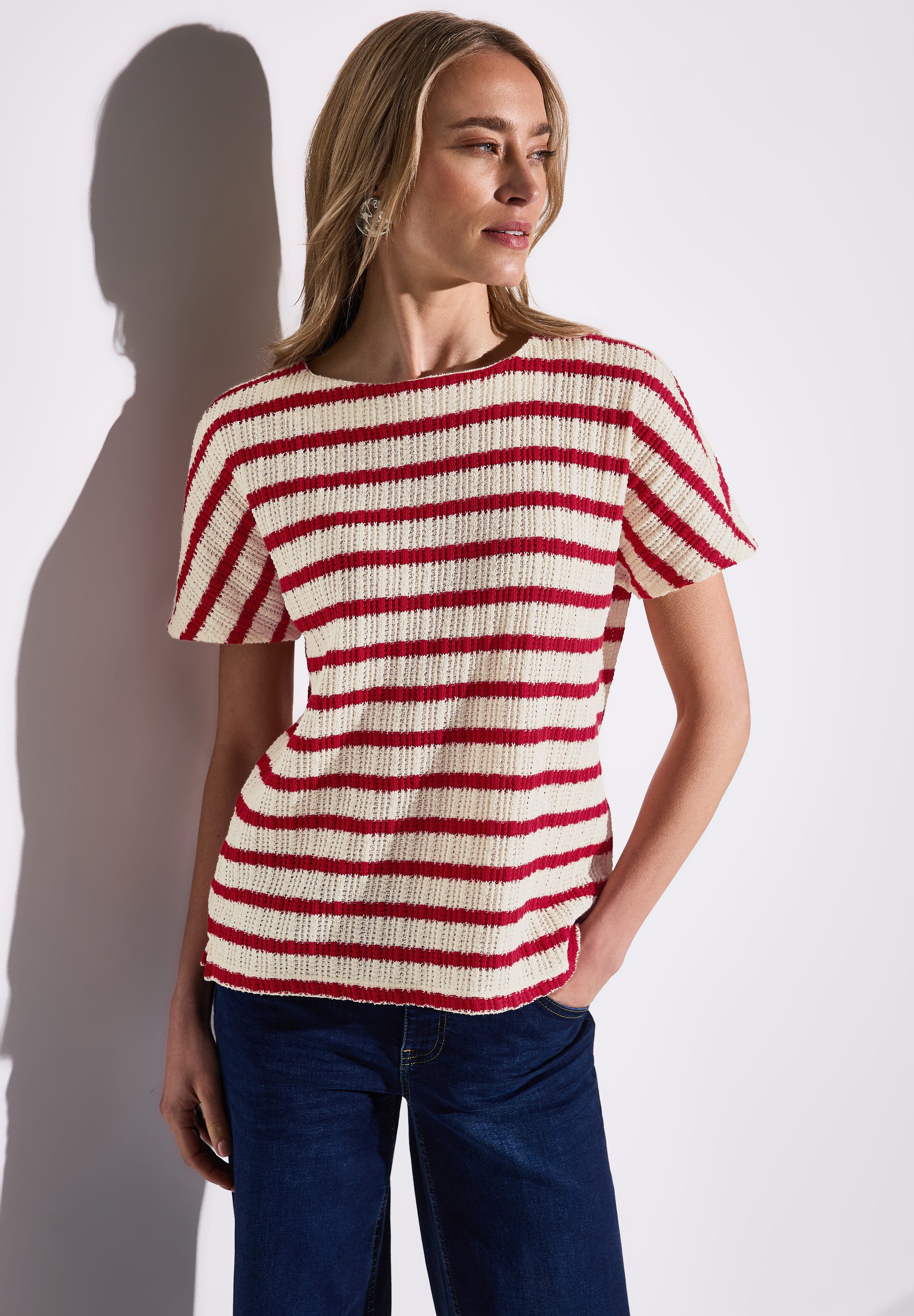 STREET ONE Kurzarmpullover gestreift, in Struktur-Optik günstig online kaufen
