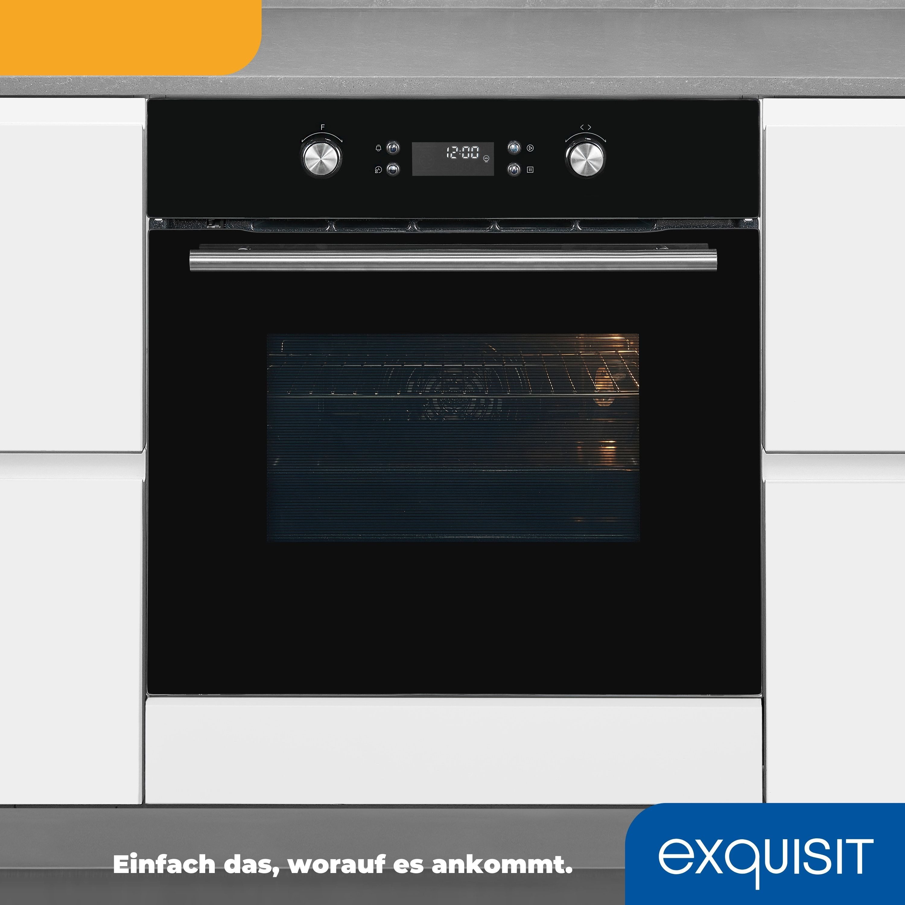 exquisit Einbaubackofen EBEP697-H-030, Pyrolyse-Selbstreinigung, Eco-Funktion, 4-fach-verglaste Tür, versenkbare Knebel