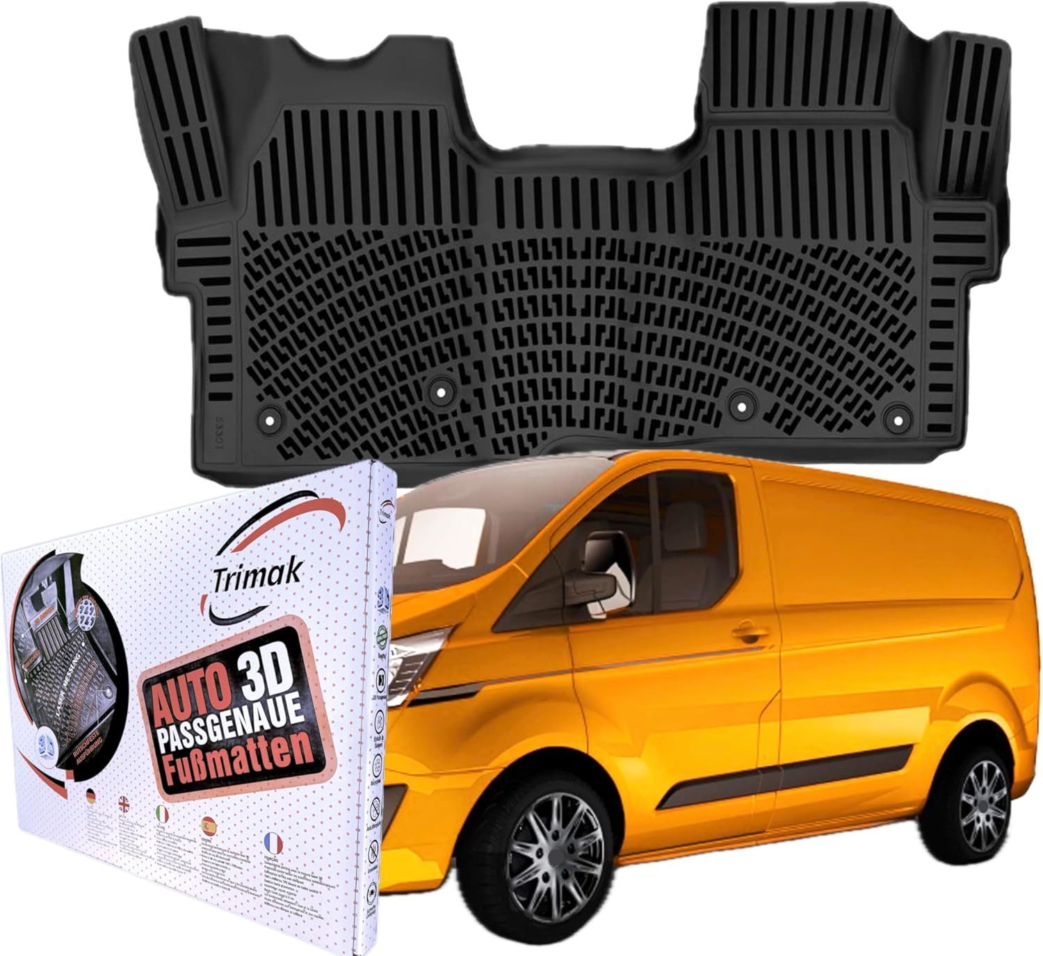 Trimak Passform-Fußmatten Kompatibel mit Ford Transit Custom Kastenwagen ab 2024 Auto Gummimatte, Ford Transit Custom 2. Gen. Kastenwagen ab 2024 Gummimatten Auto TPE