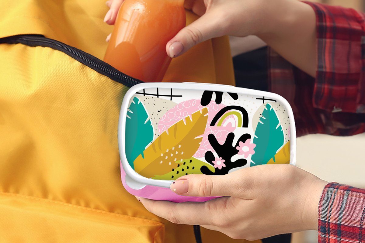 MuchoWow Lunchbox Dschungel - (2-tlg), rosa für Kunststoff, Pflanzen Muster, Brotdose - Snackbox, Kinder, Brotbox Mädchen, Kunststoff Erwachsene