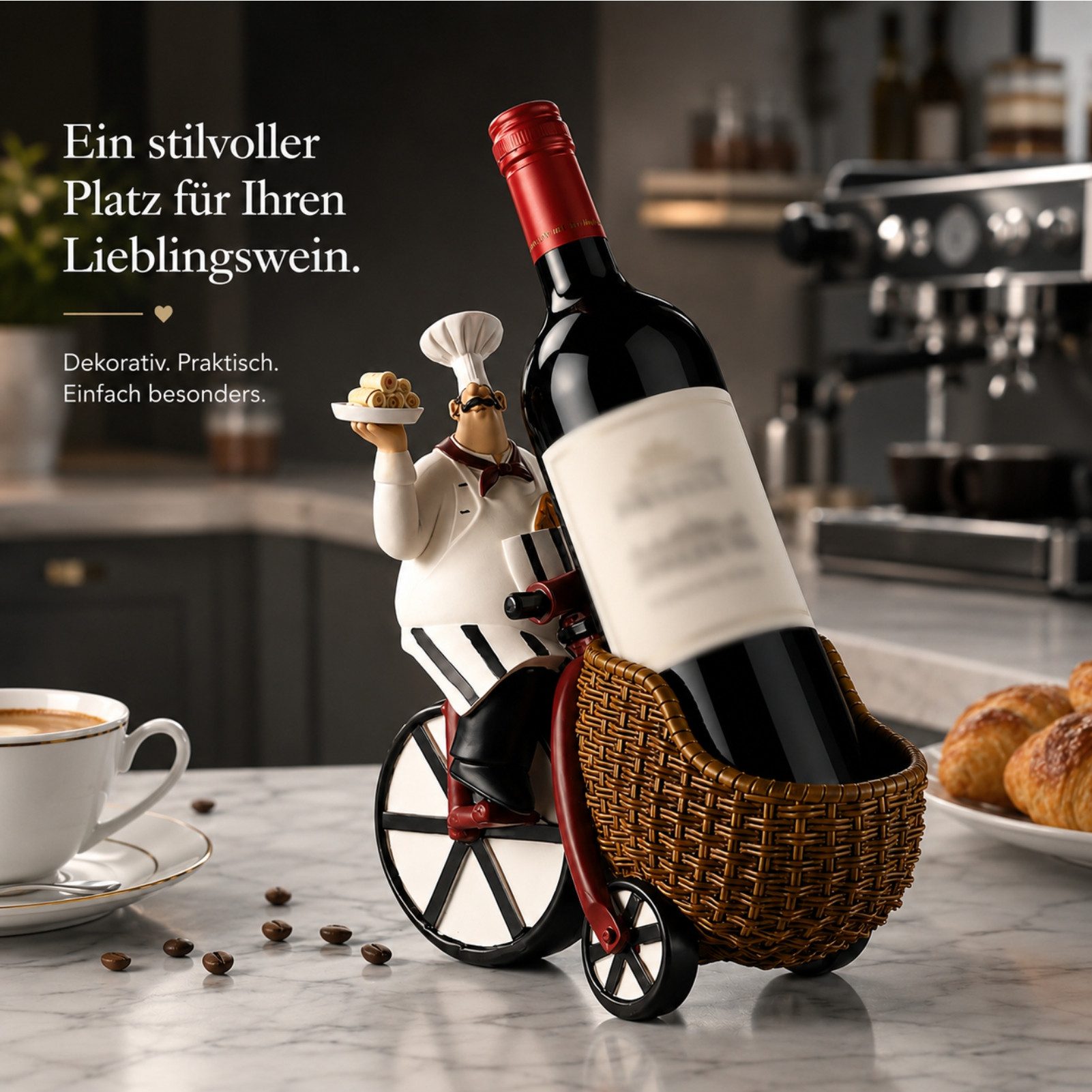 Jumpeak Weinregal Kreativer Koch Dreirad Weinregal,Harz,Wohnaccessoire,Tischdekoration, weinregal klein,zimmer deko,wein geschenk,küchen deko,koch und fahrrad
