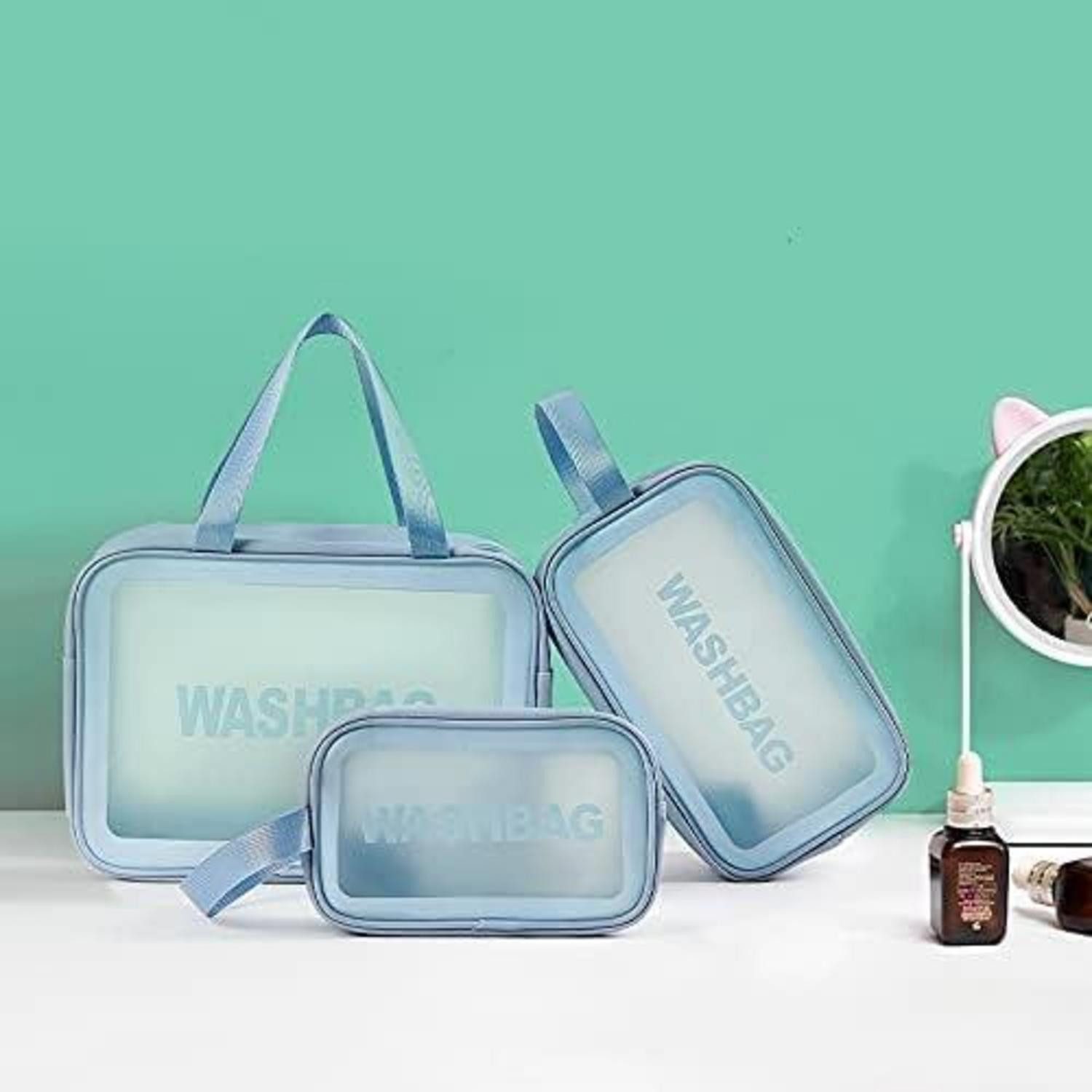 LuxusKollektion Kosmetiktasche Kosmetiktasche Transparent 3er set Wasserdicht Reise Blau