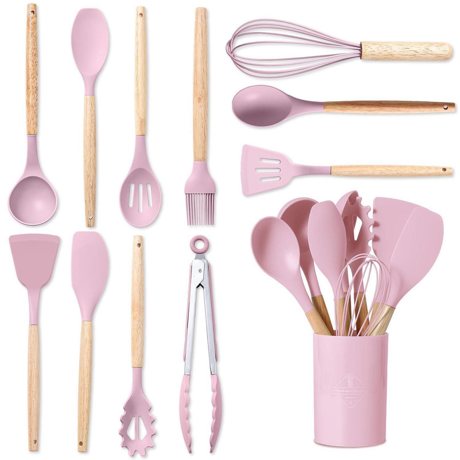 LuxusKollektion Küchenspachtel Küchenhelfer Set Silikon 12tlg Rosa