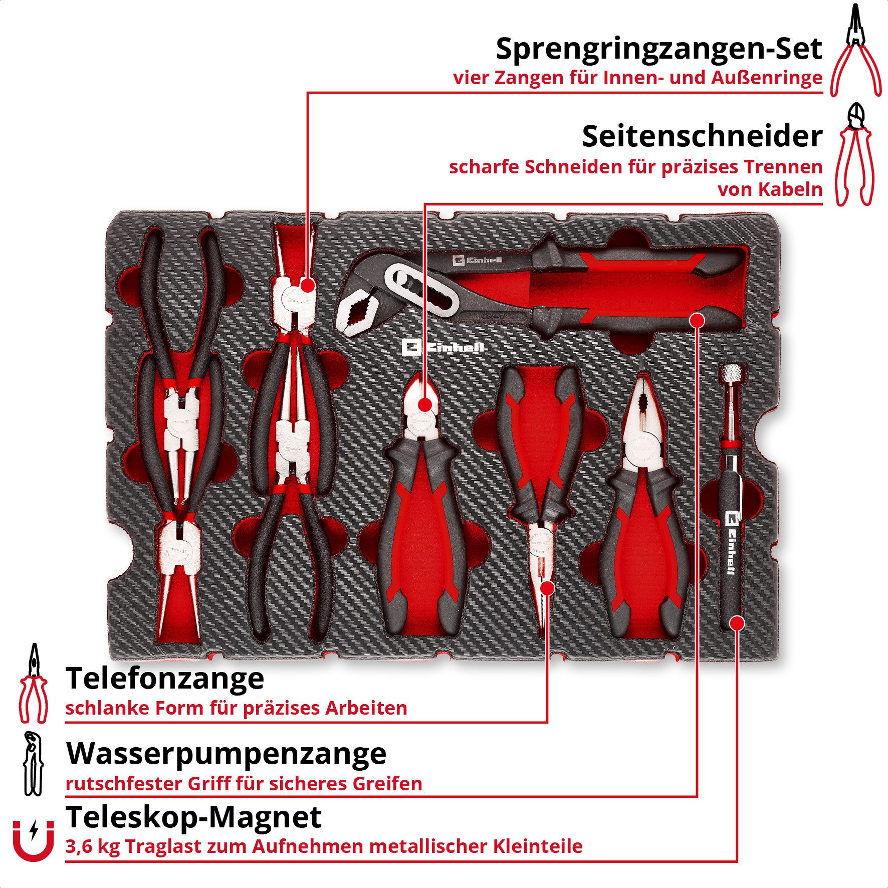 Einhell Kombizange Original Einhell Pad Zangen 9-tlg. (Sprengringzangen-Set, Wasserpumpen, 9-tlg., Original Einhell Pad Zangen 9-tlg. (Sprengringzangen-Set, Was – Bild 4 von 5