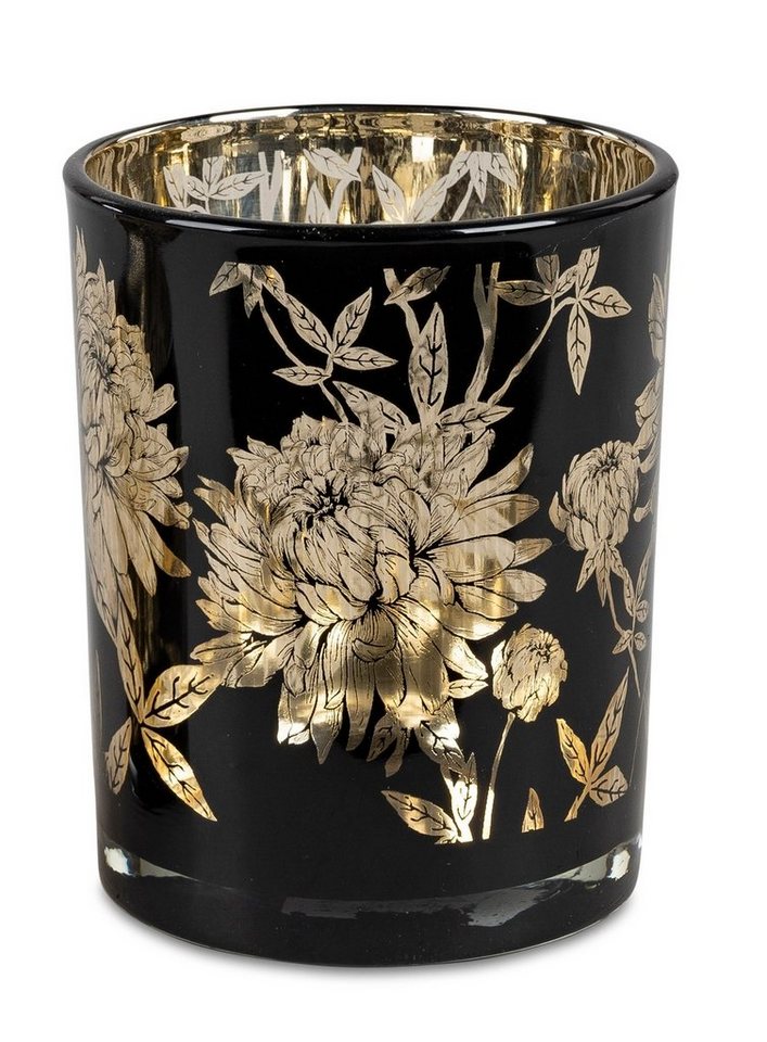 dekojohnson Windlicht Windlichtglas Teelichthalter schwarz gold 13cm