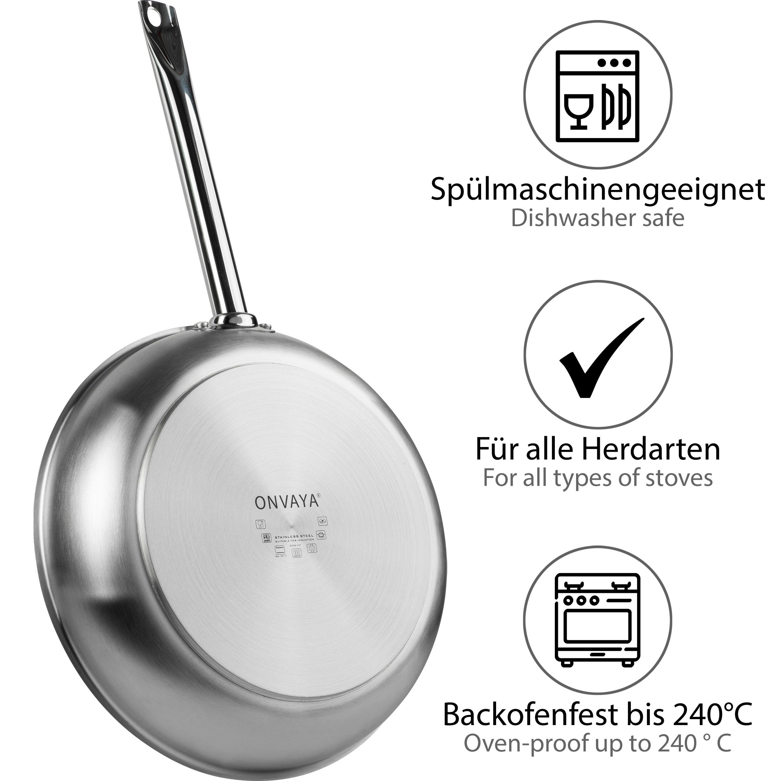 ONVAYA Bratpfanne Edelstahlpfanne, Wok, Bratpfanne, Induktion, Edelstahl – Bild 3 von 5