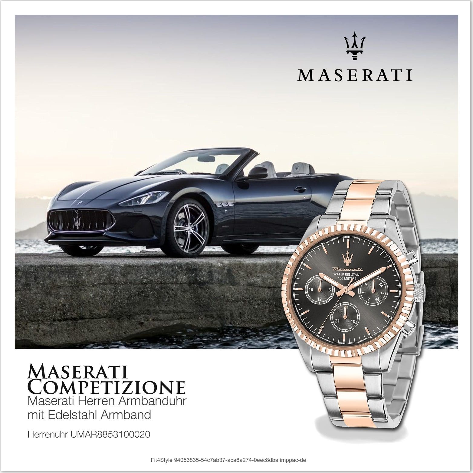 MASERATI Multifunktionsuhr Maserati Edelstahl rundes (ca. Herrenuhr Multifunktion, groß Gehäuse, 51,5x43mm) braun Edelstahlarmband