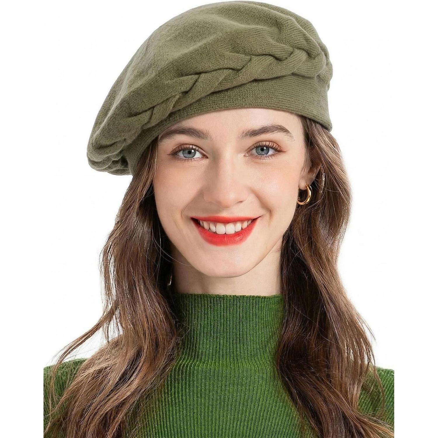 LuxusKollektion Baskenmütze Damen Baskenmütze Mittelgrün-Gelb