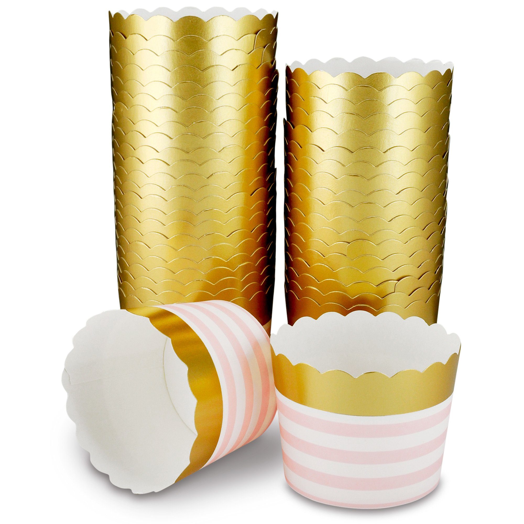 Frau WUNDERVoll Muffinform Muffin Backformen 25 Stück, gold rosa gestreift, groß Durchmesser 6,1, (25-tlg)