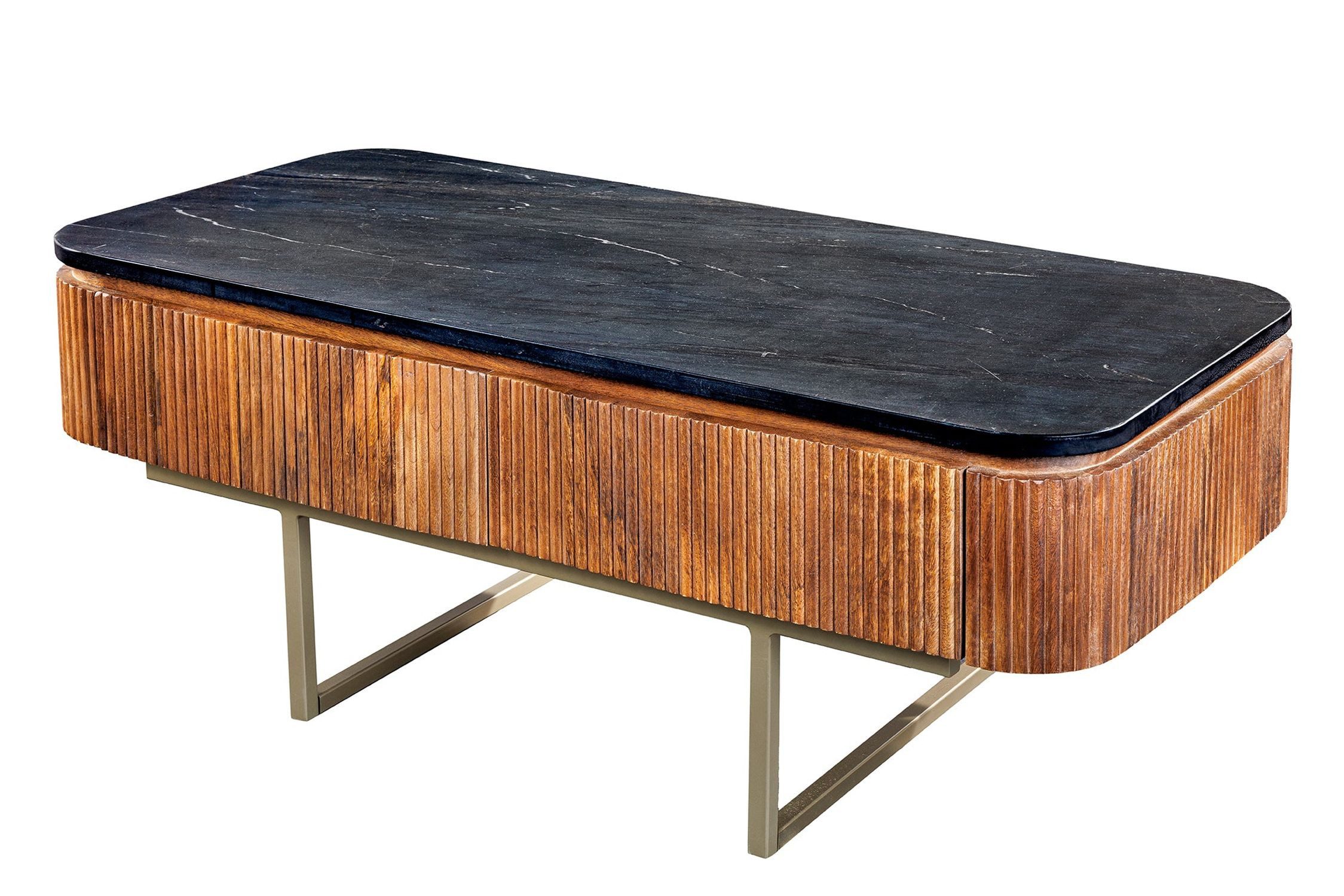 Licht-Erlebnisse Couchtisch ANTONIO, mit Schublade Marmor Mango Holz Metall 110x53x46 cm (LxBxH)