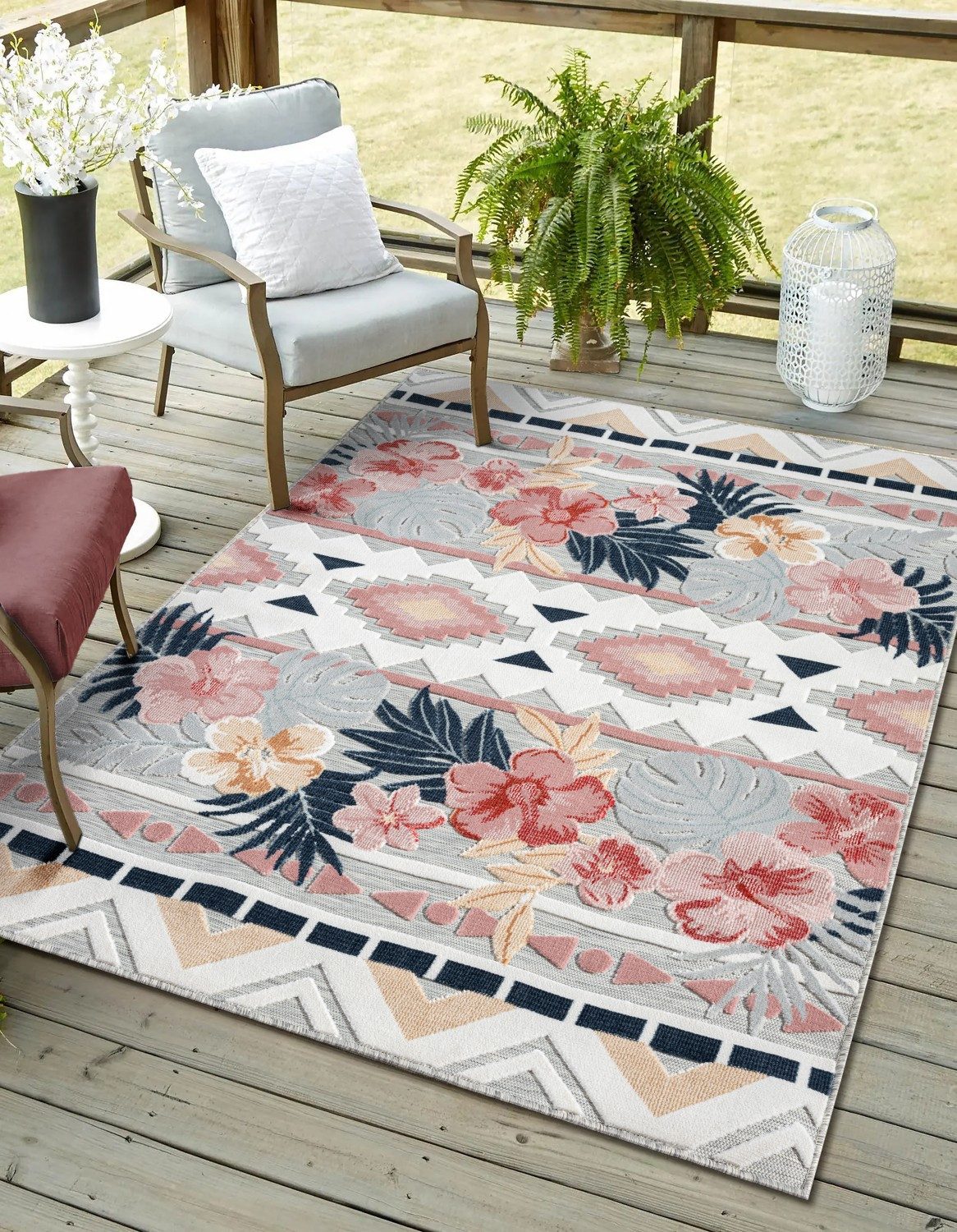 Myflair Möbel & Accessoires Teppich Lotus, LAGERRÄUMUNG!, rechteckig, Höhe: 8 mm, florales Design, Blumen Motiv, Outdoor geeignet, Balkon, Terrasse