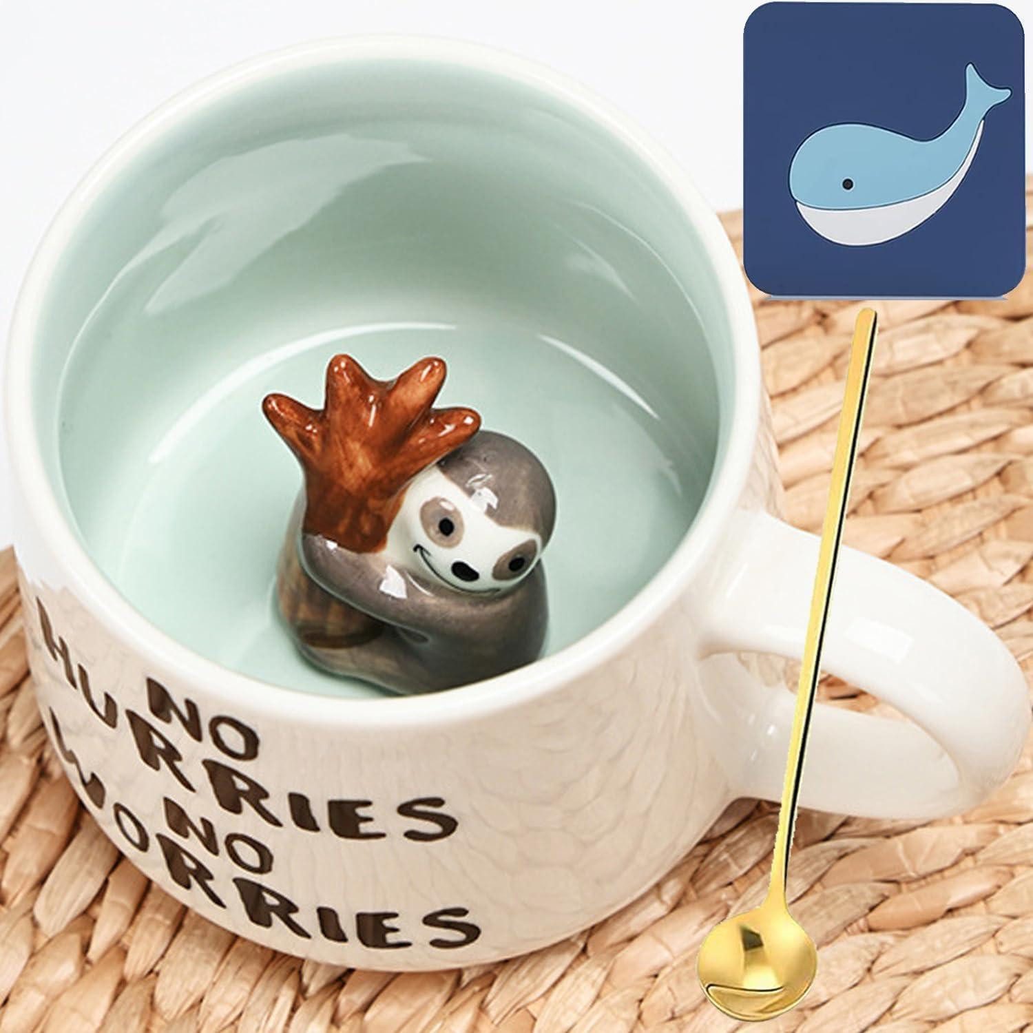 LuxusKollektion Tasse Tasse Faultier 3D Keramik 350ml Löffel Untertasse Trägheit Kaffeetasse