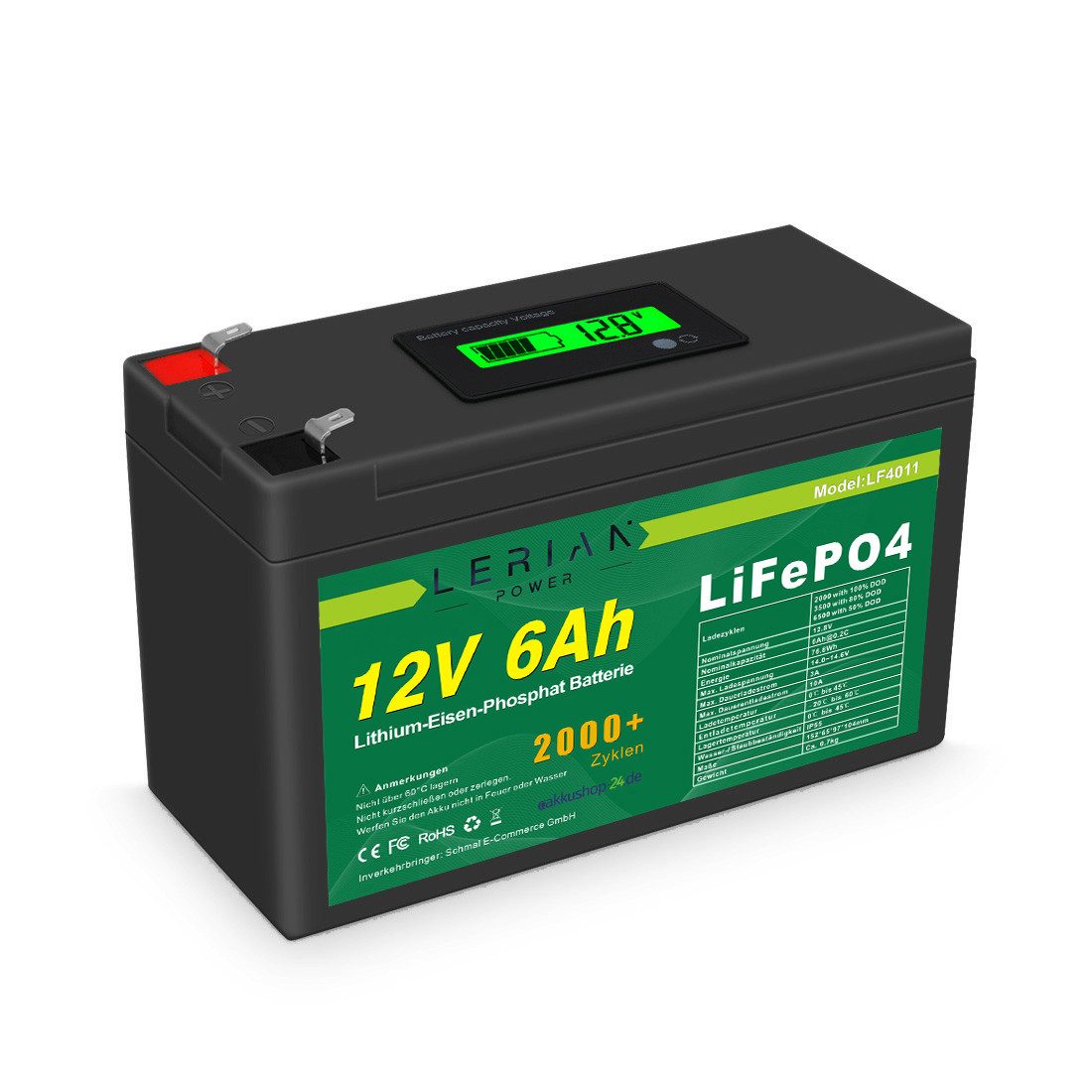 LERIAN POWER LiFePO4 Akku 12V 6Ah 10A LFP Batterie für Camping Boot Solar Akku