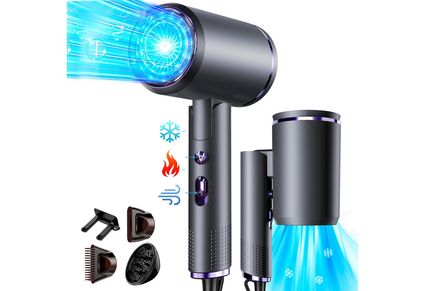 OYLCDI Haartrockner Föhn Ionen,klappbar, Weihnachtsgeschenk, Hair Dryer, 2400 W, mit 3 Stylingdüsen & 6 Temperatureinstellungen,Klappbar Haartrockner, Hairdryer Frisuren Zubehör Reisehaartrockner