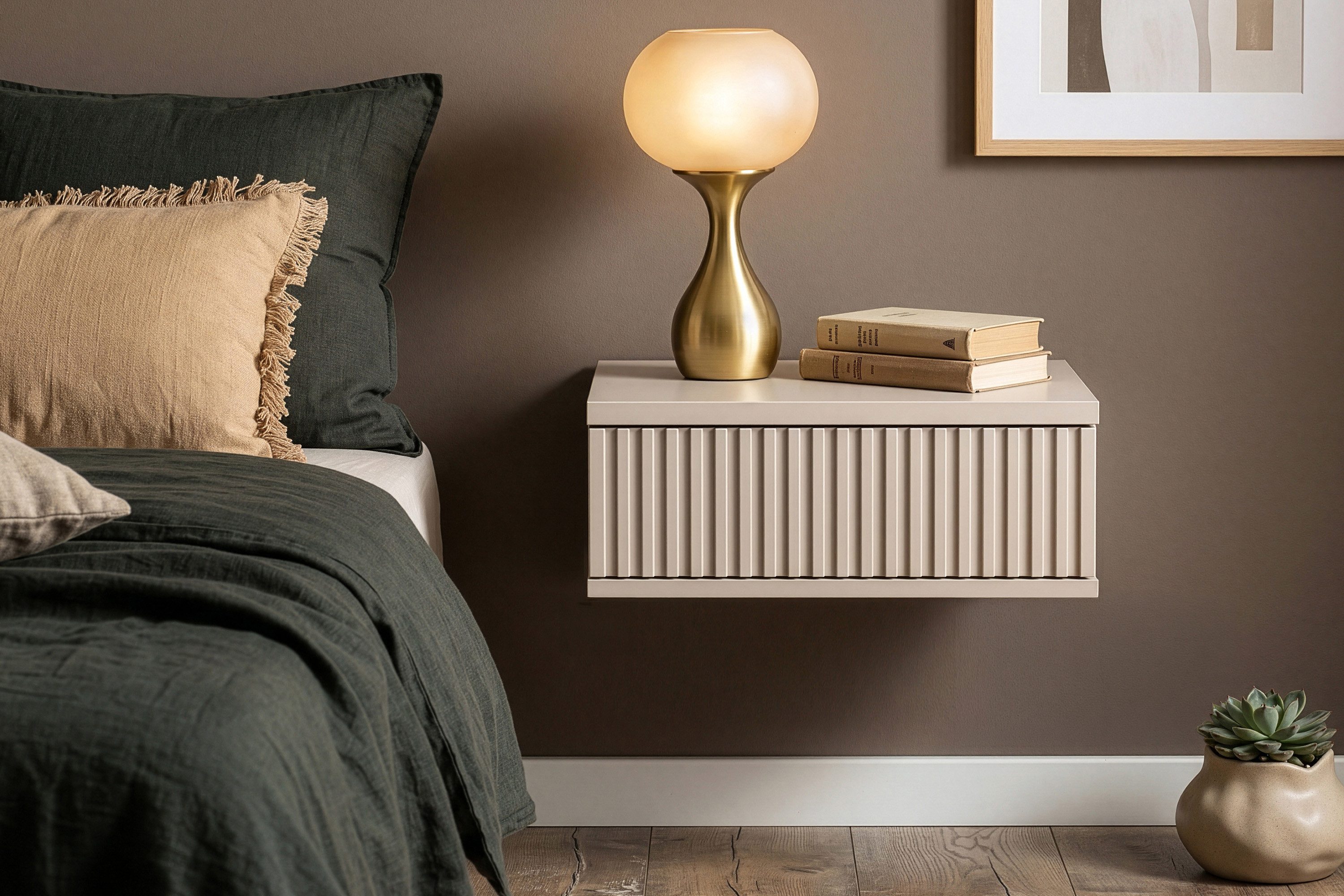KONSIMO® Nachttisch RECTUS II Hängender Nachttisch, Nachtschrank, Modern (2-St., 2er-Set), Schublade mit Push to Open-Funktion, geriffelte Fronten, grifflos