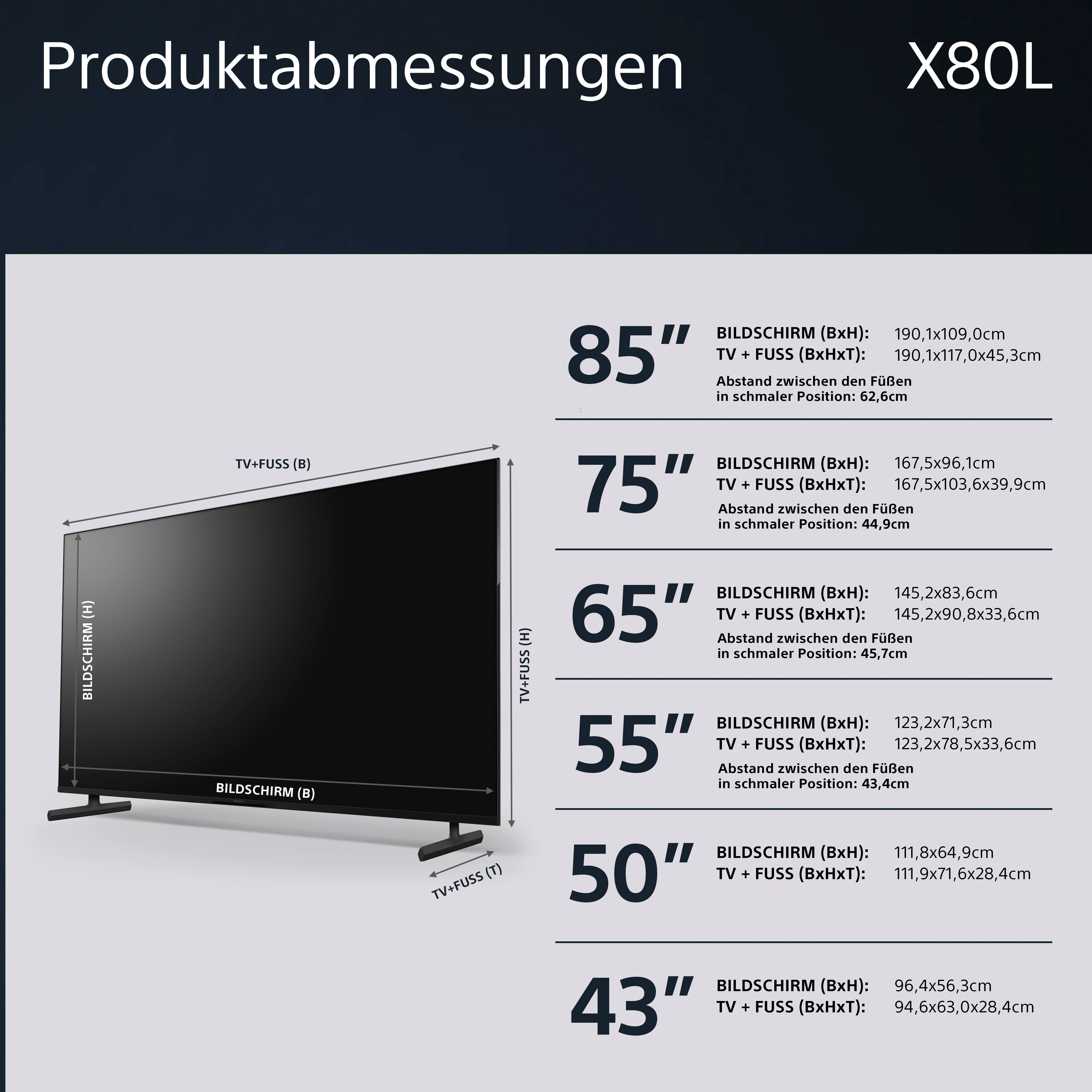 Sony KD-65X80L Gaming-Menü) HD, X1-Prozessor, TV, Zoll, HDR, 2.1, Pro, HDMI Triluminos CORE, LED-Fernseher 4K BRAVIA (164 Ultra Smart-TV, cm/65 Google