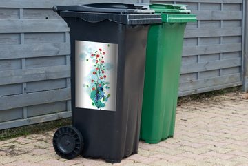 MuchoWow Wandsticker Illustration von Blumen Kunst auf weißem Hintergrund (1 St), Mülleimer-aufkleber, Mülltonne, Sticker, Container, Abfalbehälter