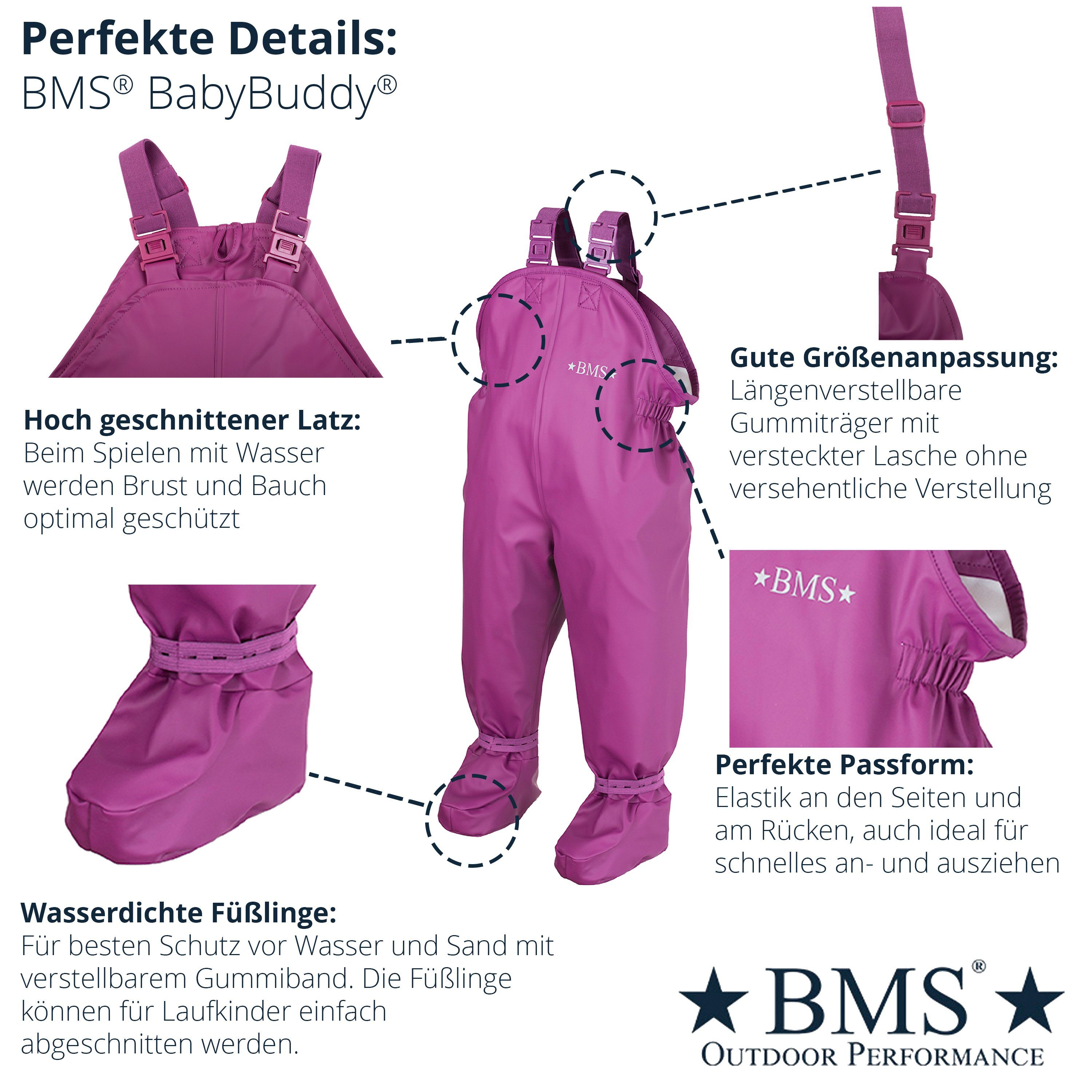 BMS Regen- und Matschlatzhose BMS BabyBuddy - wasserdichte Krabbelhose mit integrierten Füsslingen integrierte Füssling