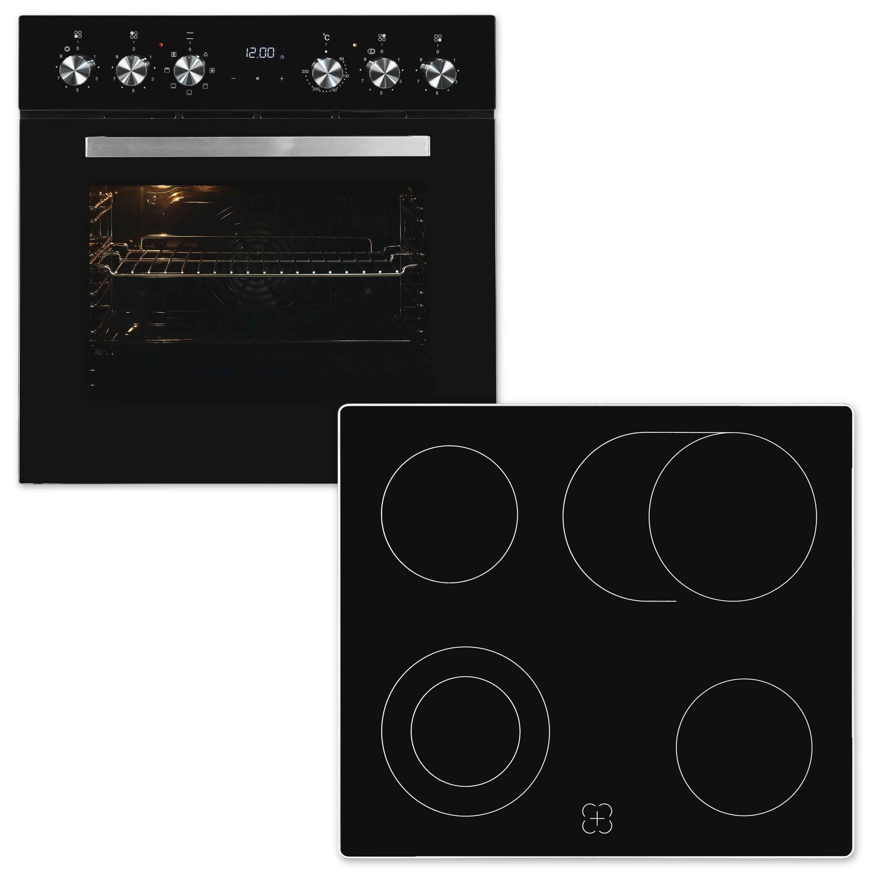 exquisit Elektro-Herd-Set EHE157-UBZ-020, mit Teleskopauszug nachrüstbar, Umluftherd für Backen&Grille, Kochfeld mit Bräterzone für's Schmoren