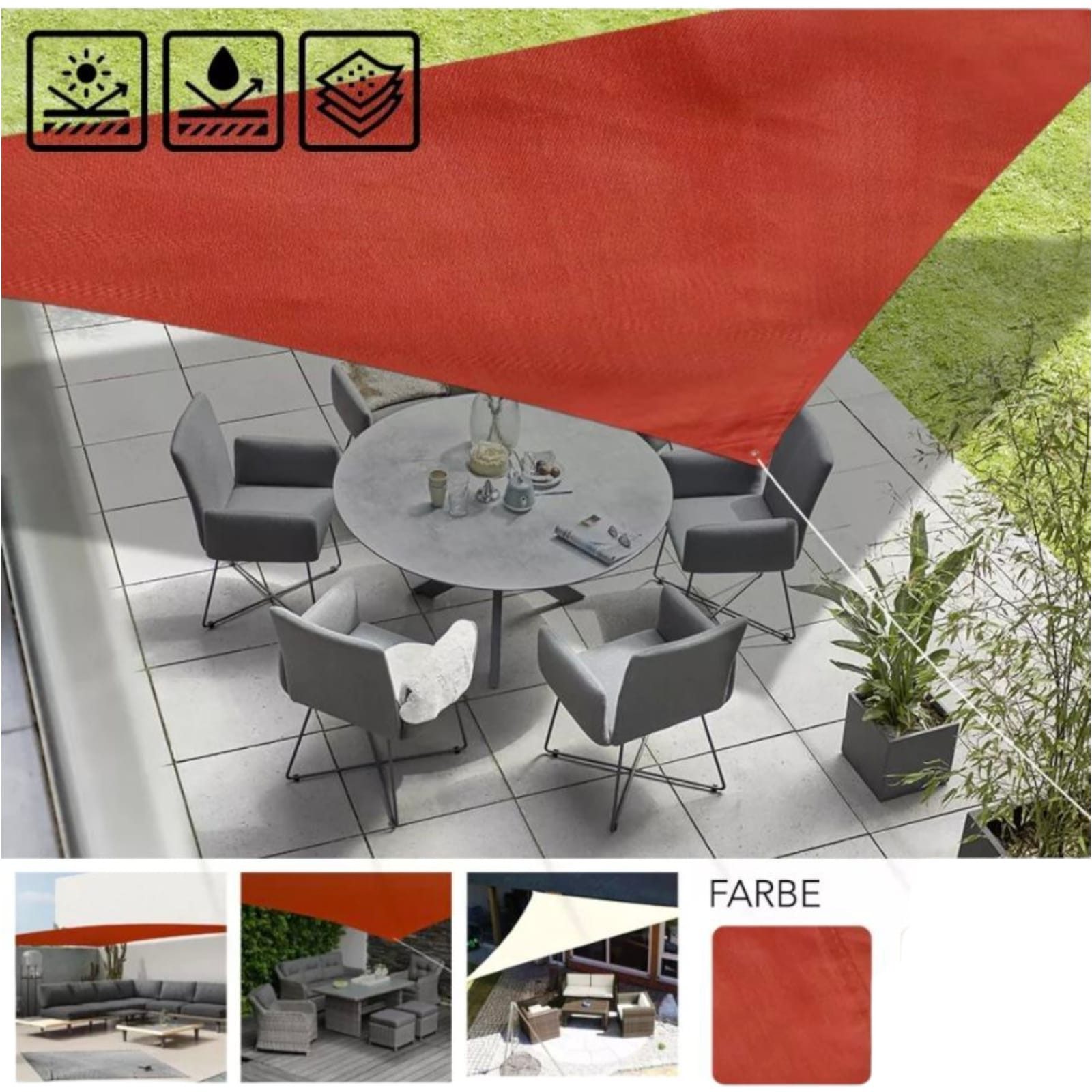 KEINerlei® Seilspannsonnensegel 2 x Sonnensegel UV Sonnenschutz Windschutz Sonnendach Dreieck 5x5x5
