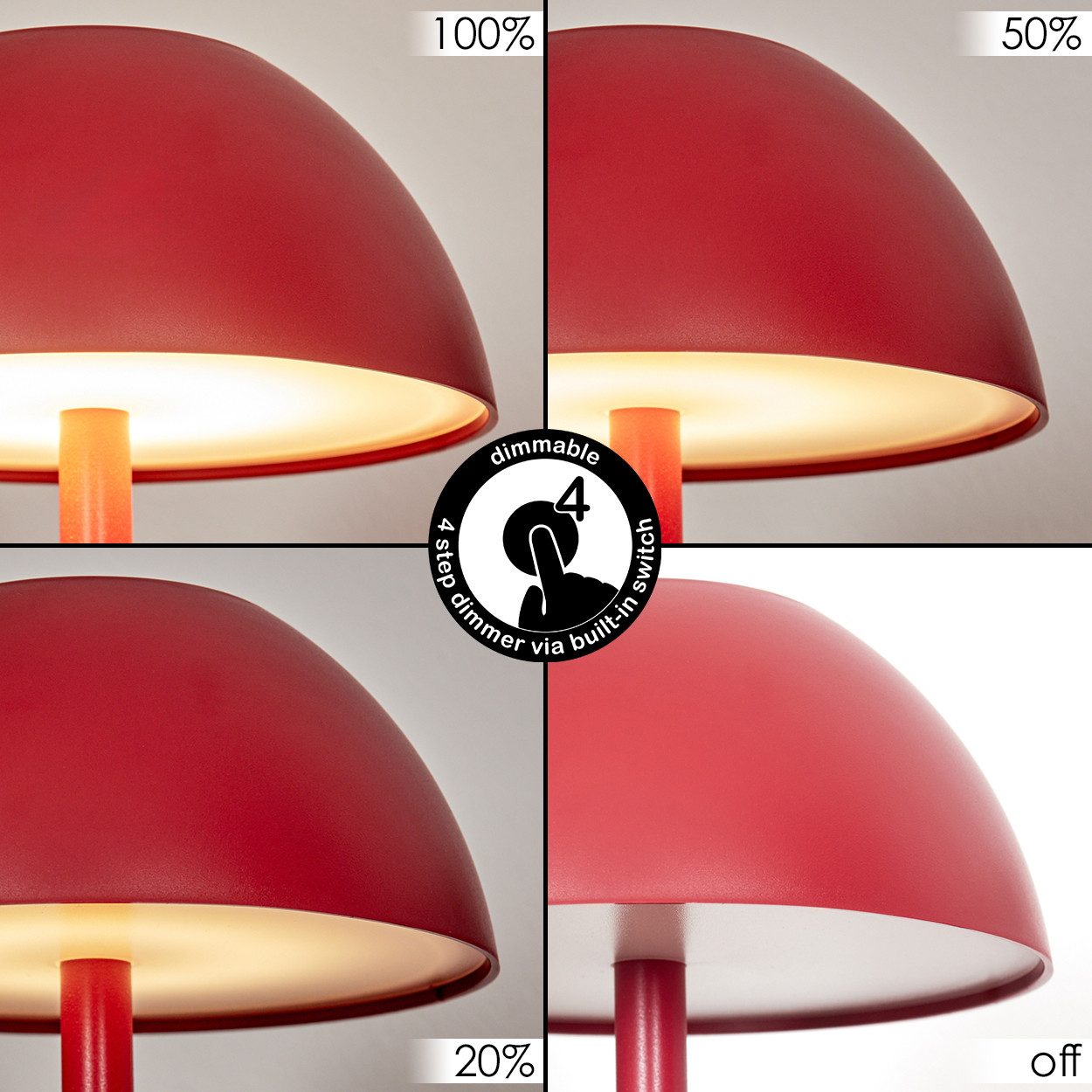 hofstein Tischleuchte Tischlampe aus Metall/Kunststoff in Rot/Weiß, dimmbare Tischleuchte mit Akku, Touchdimmer, Memoryfunktion, IP54